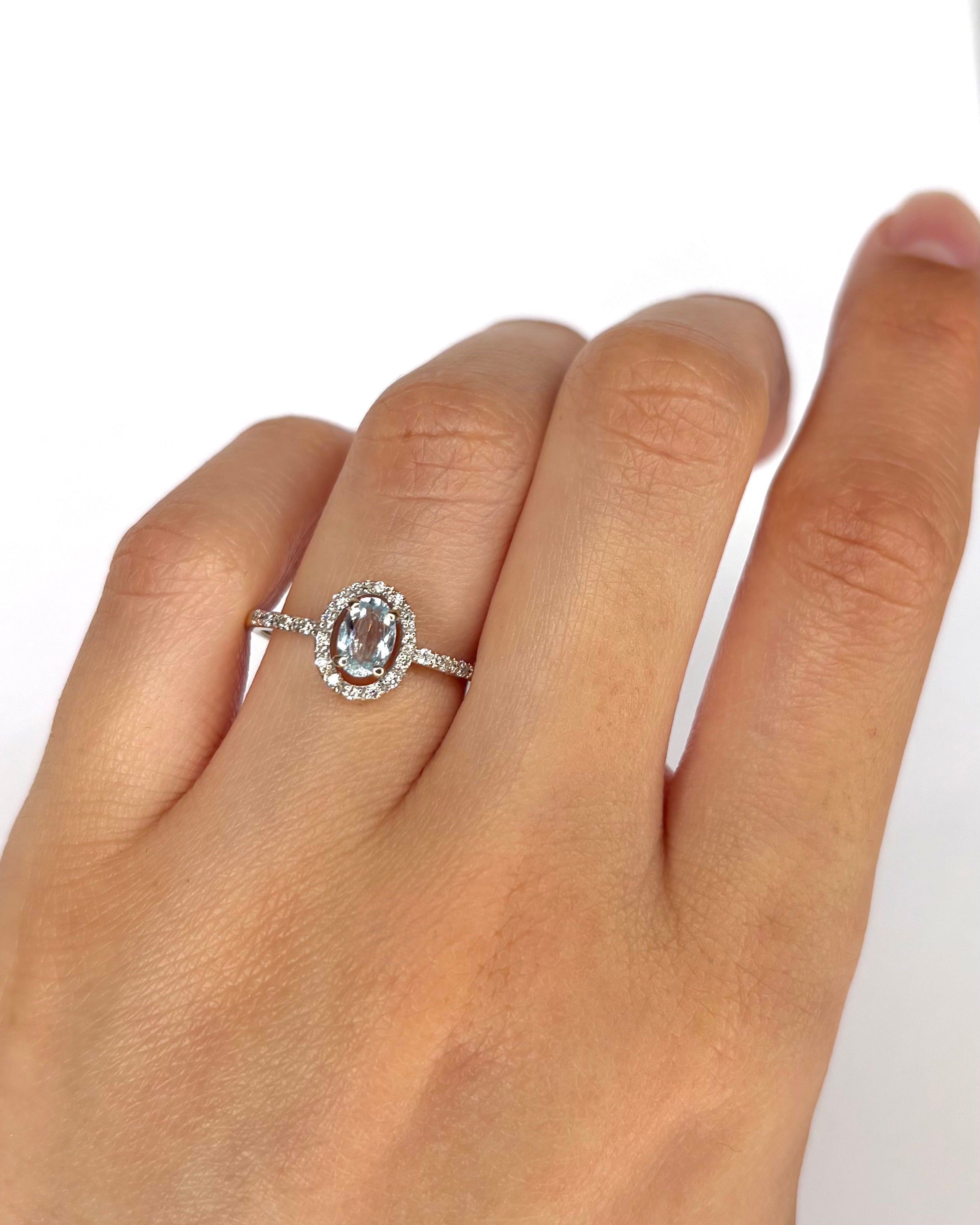 Bague Style Art-Déco Aigue-Marine & Diamants "Coline" - Elliade Paris