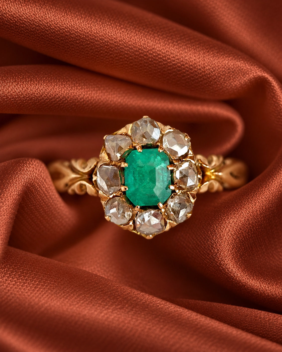 Bague Marguerite Art-Déco Émeraude 0.60 carat & Diamants 0.40 carat "Cléa"