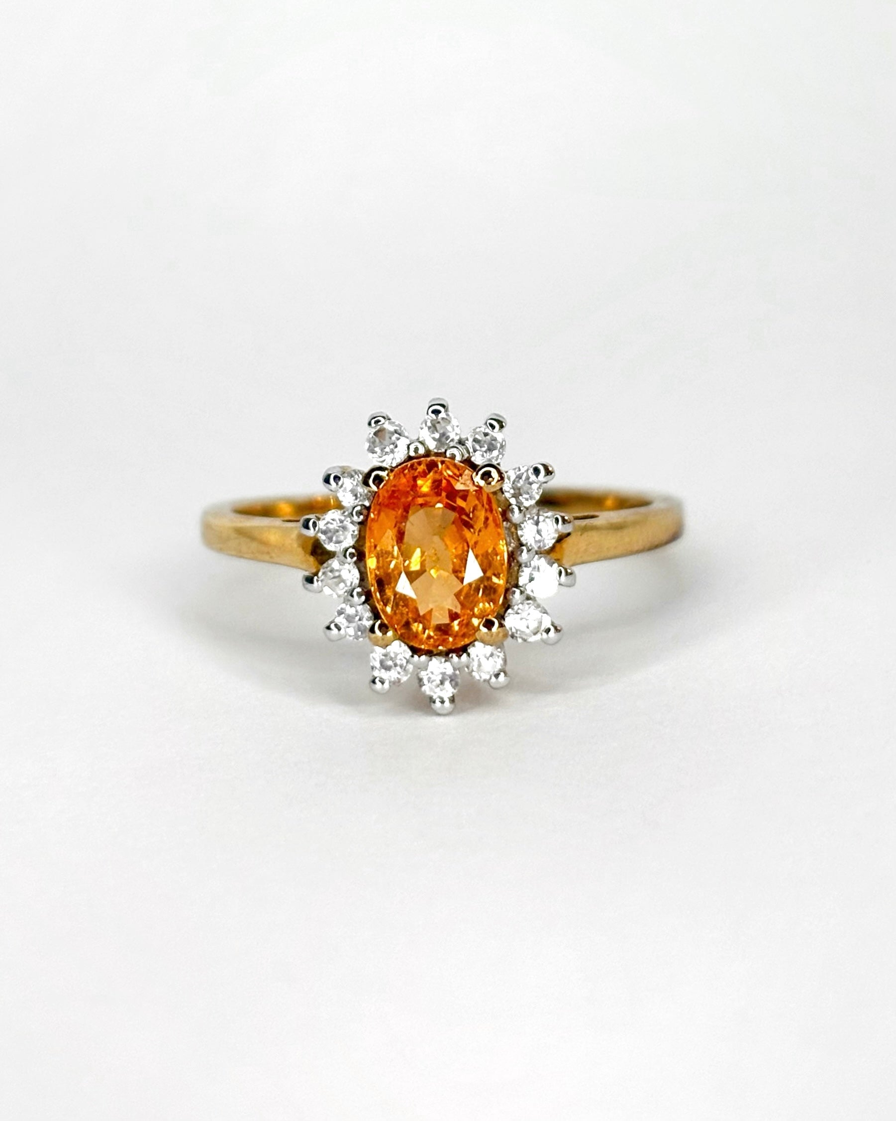 Bague Marguerite Grenat Hessonite 1.40 carat & 14 Topazes Blanches "Orlane"