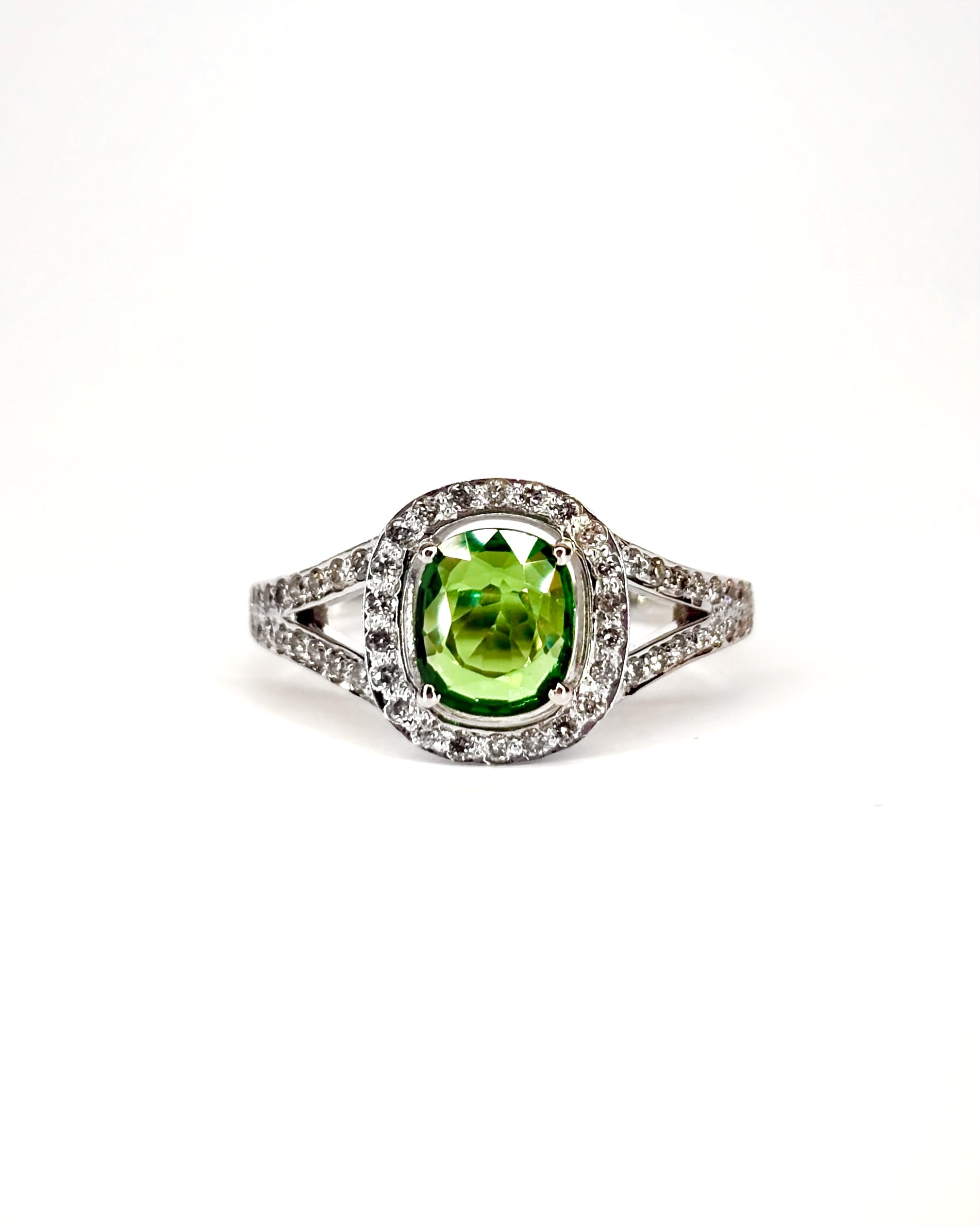 Marguerite Ring Garnet Green Tsavorite 0.90 ct & 54 Diamonds "Juliette"