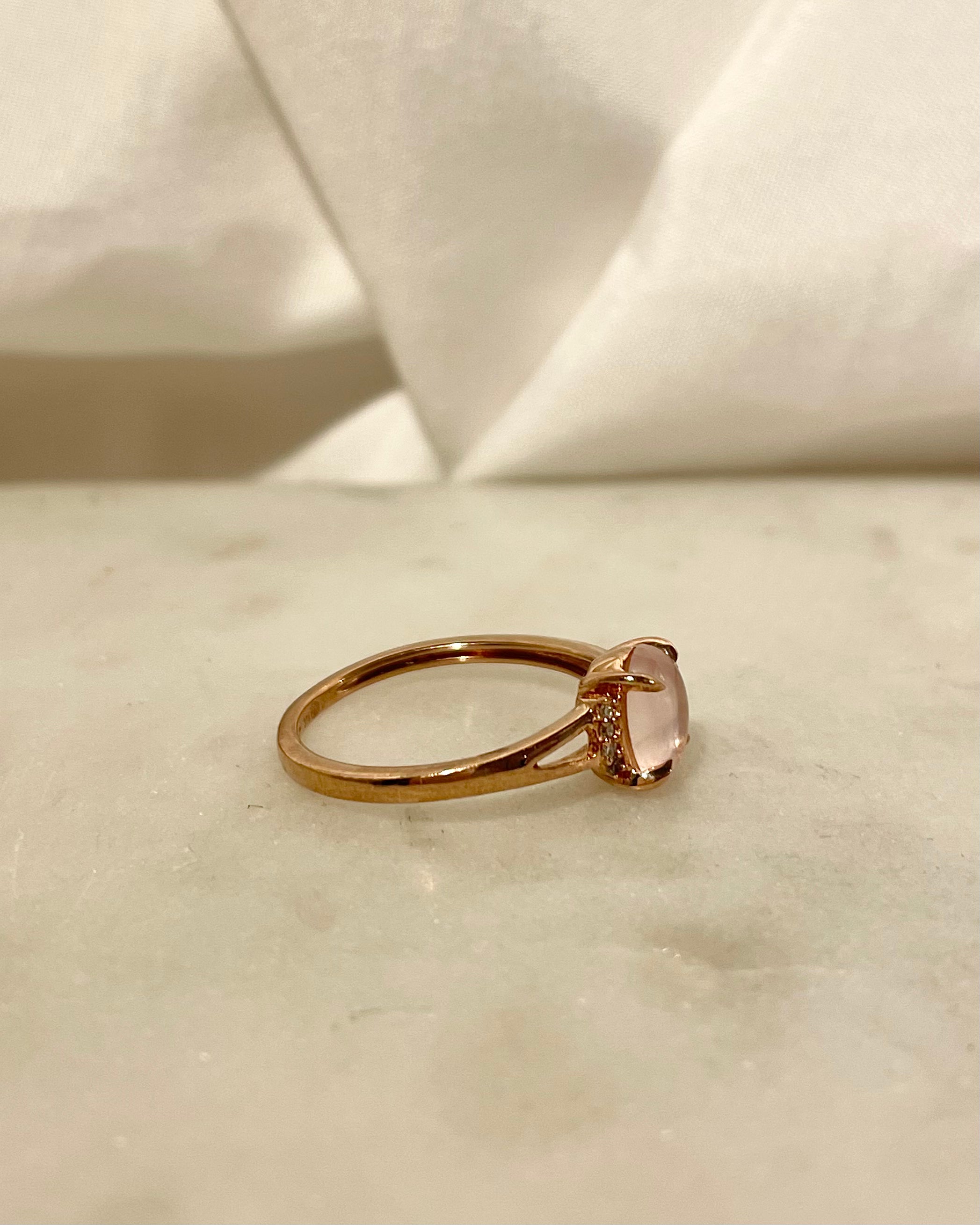 Bague Quartz Rose 0.75 Carat et Diamants "Manoa"
