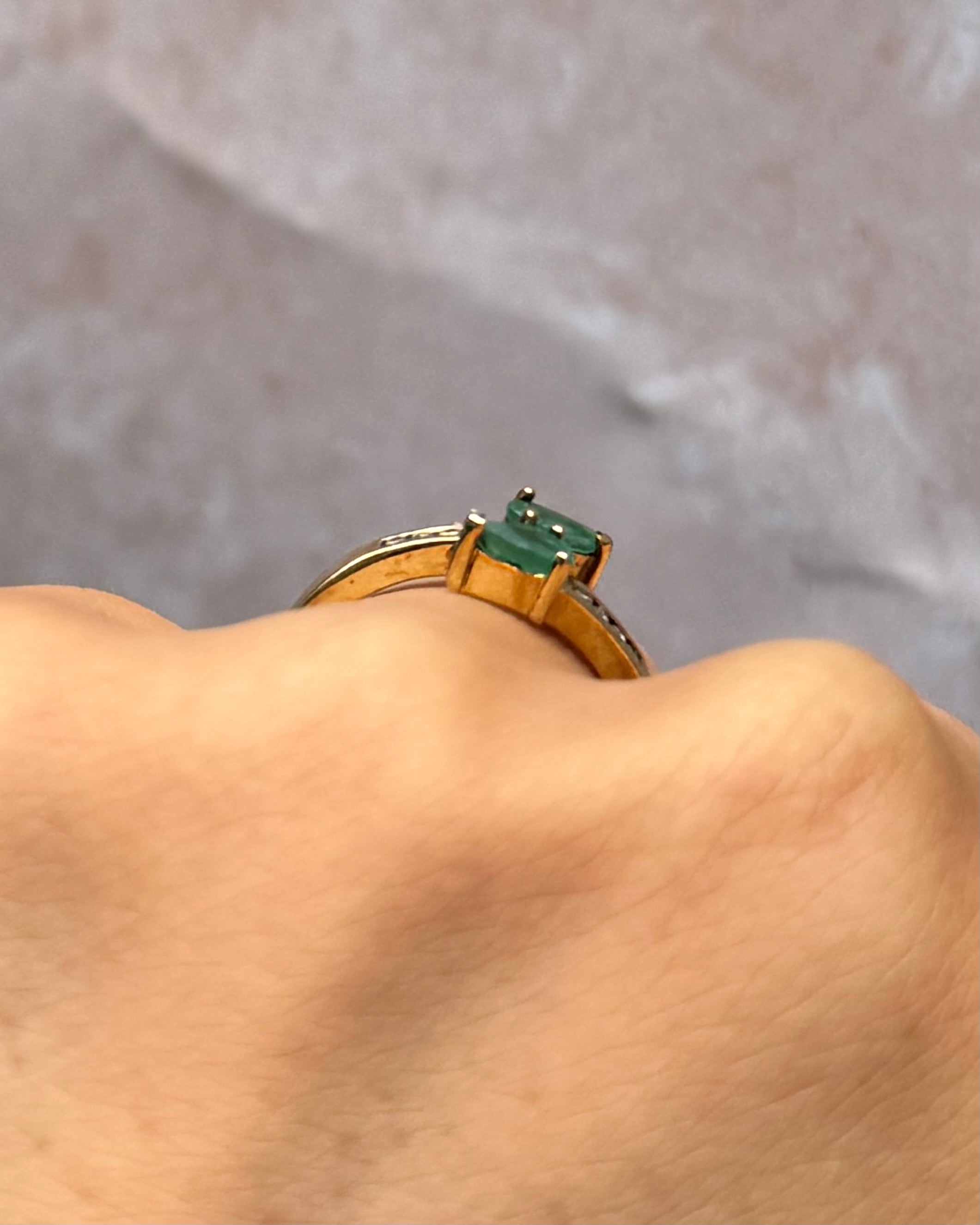 Emerald and Diamond "Soline" Toi & Moi Ring
