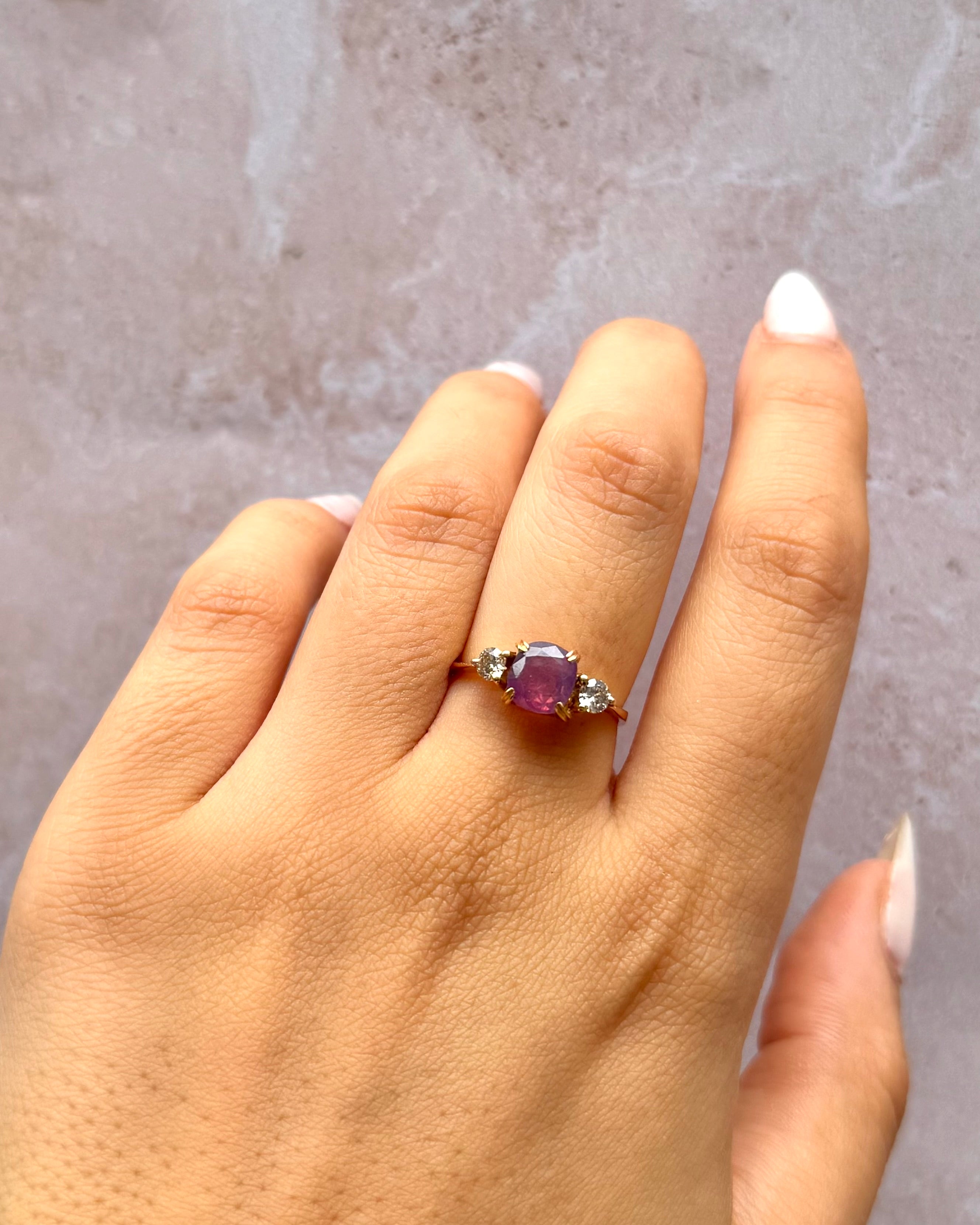 Rose Sapphire Trilogy Ring 1.46 carat & Diamonds 0.24 carat "Molly"