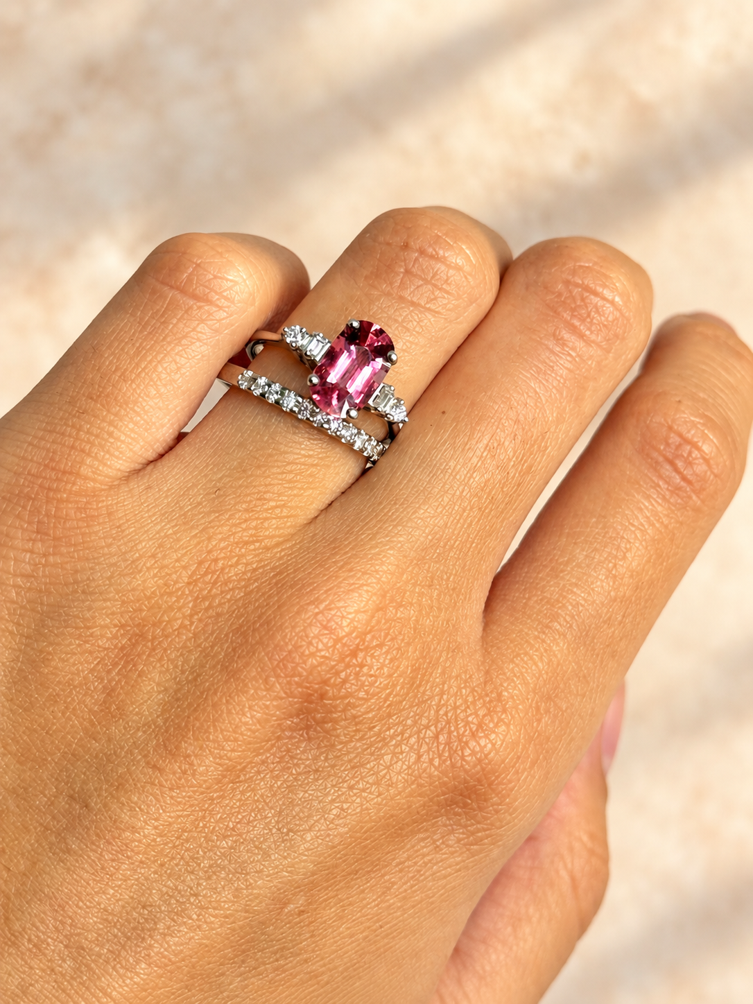 Bague Trilogie Tourmaline Rose 1.54 carat & Diamants "Hortense"