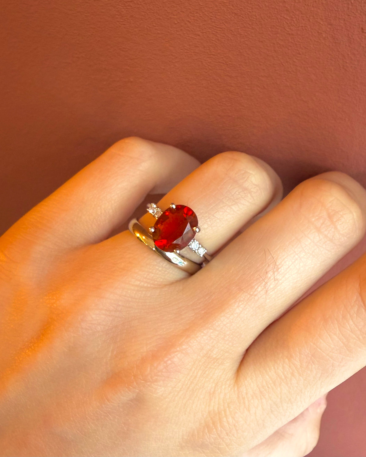 1.61-carat Fire Opal & Diamond Trilogy Ring "Mégane"