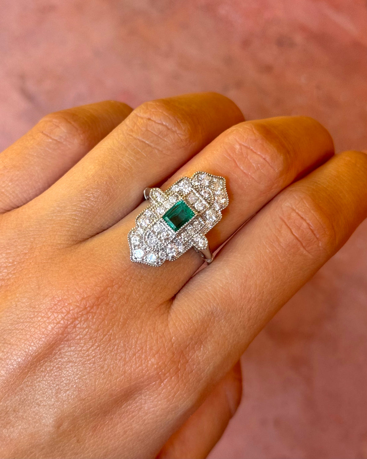 Art Deco-style Colombian Emerald Ring 0.59 carat & Diamonds 0.93 carat "Minerva"