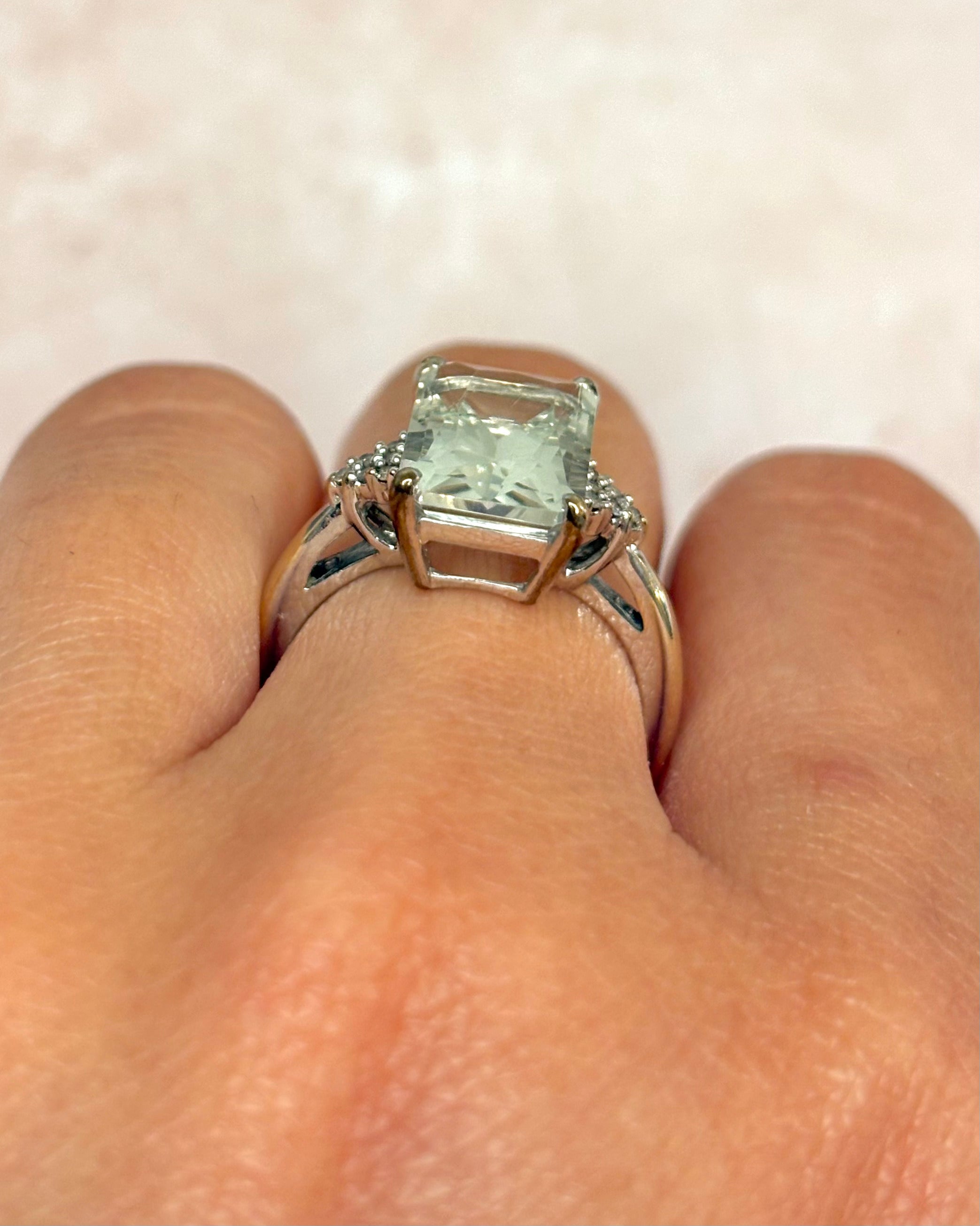 Bague Trilogie Cocktail Prasiolite 4.25 carats & Diamants "Lina"