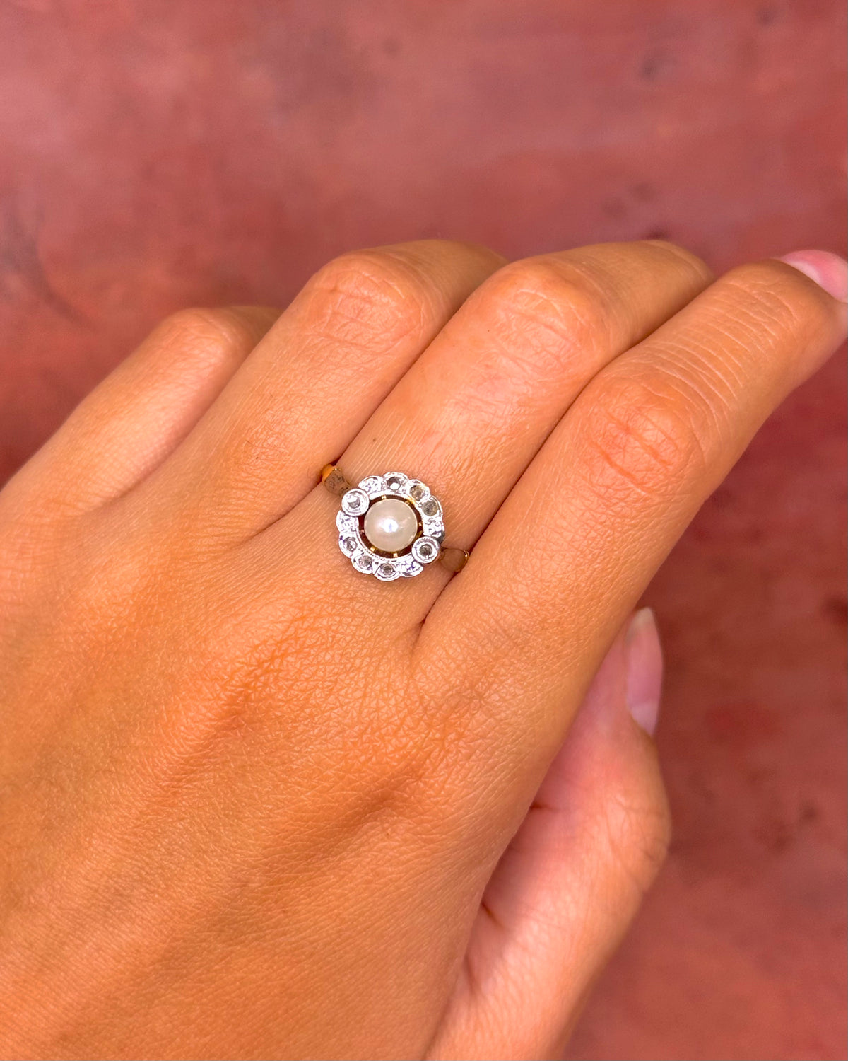 Bague Art-Nouveau Perle & Diamants "Blanche"