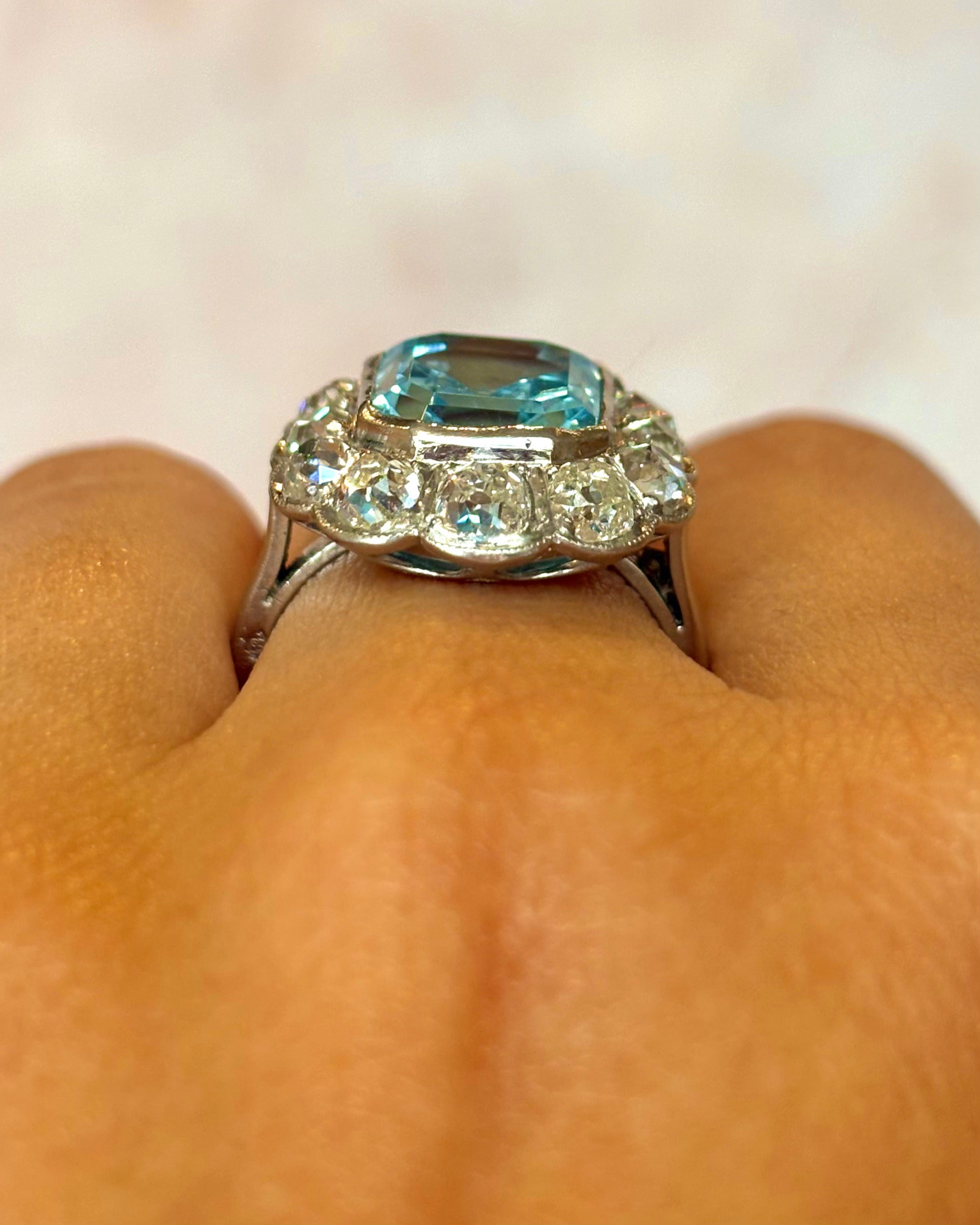 “Adéline” Sky Blue Topaz Daisy Ring, 9.33 carats & 3.25-carat Diamonds