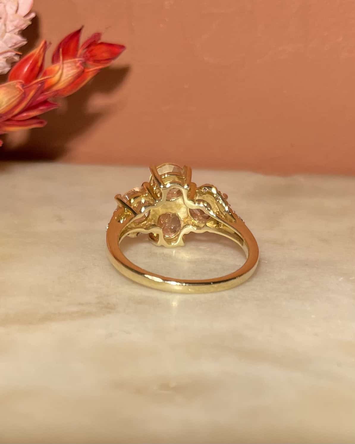 2 Carat Morganite & 0.10 Carat Diamond "Savannah" River Ring