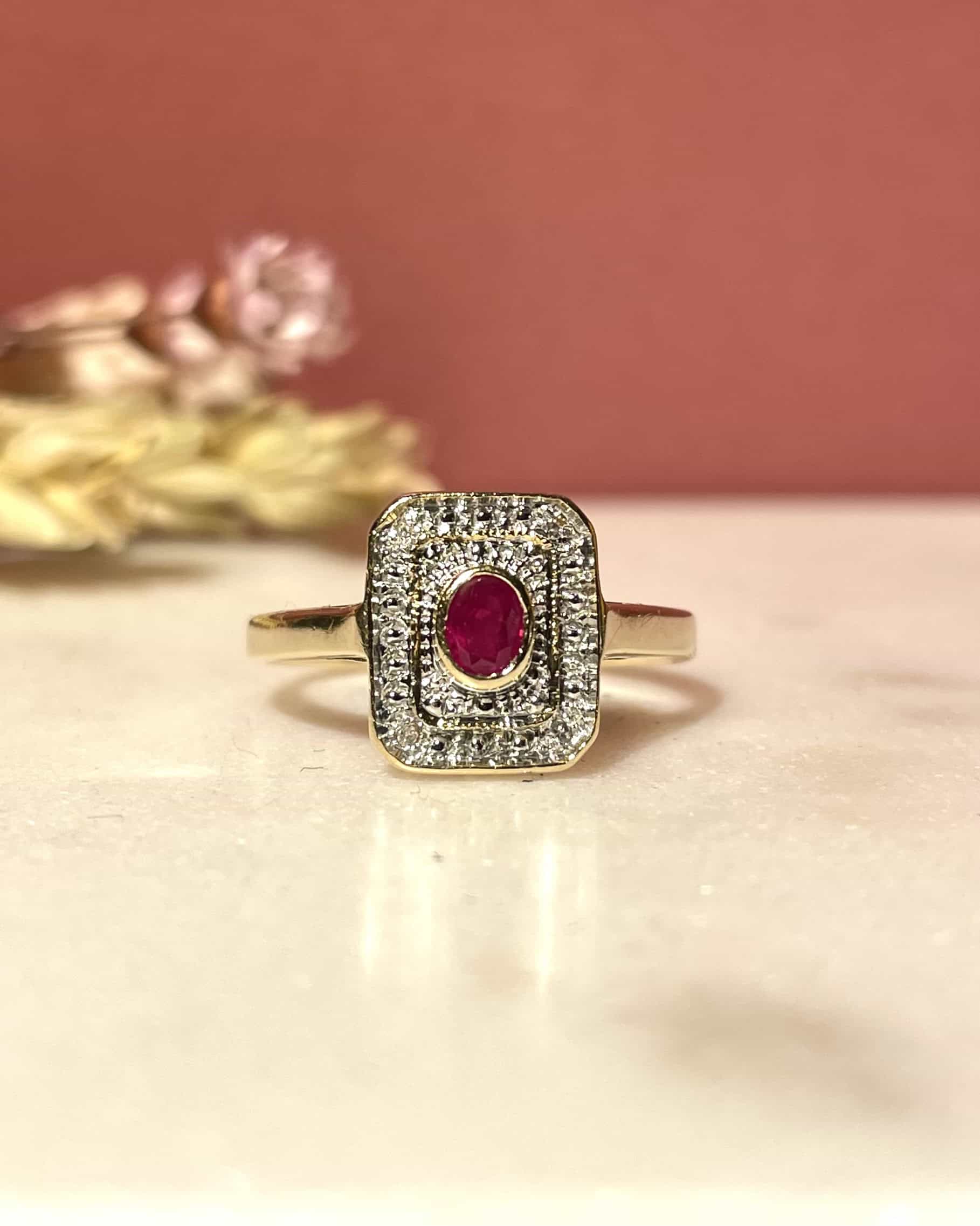 Bague Style Art-Déco Rubis et Diamants "Fériel" - Elliade Paris
