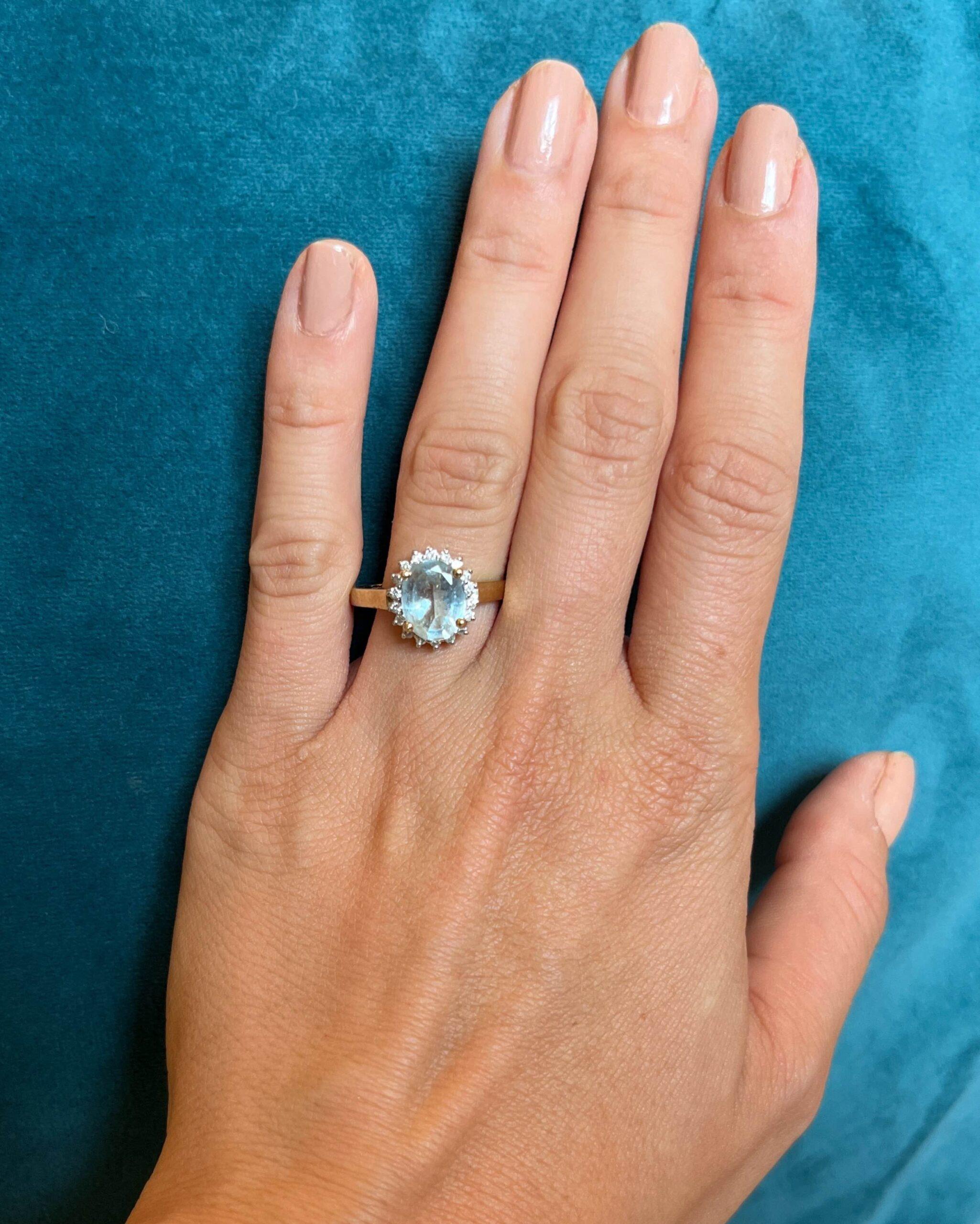 Bague Marguerite Aigue Marine & diamants "Liliana " - Elliade Paris