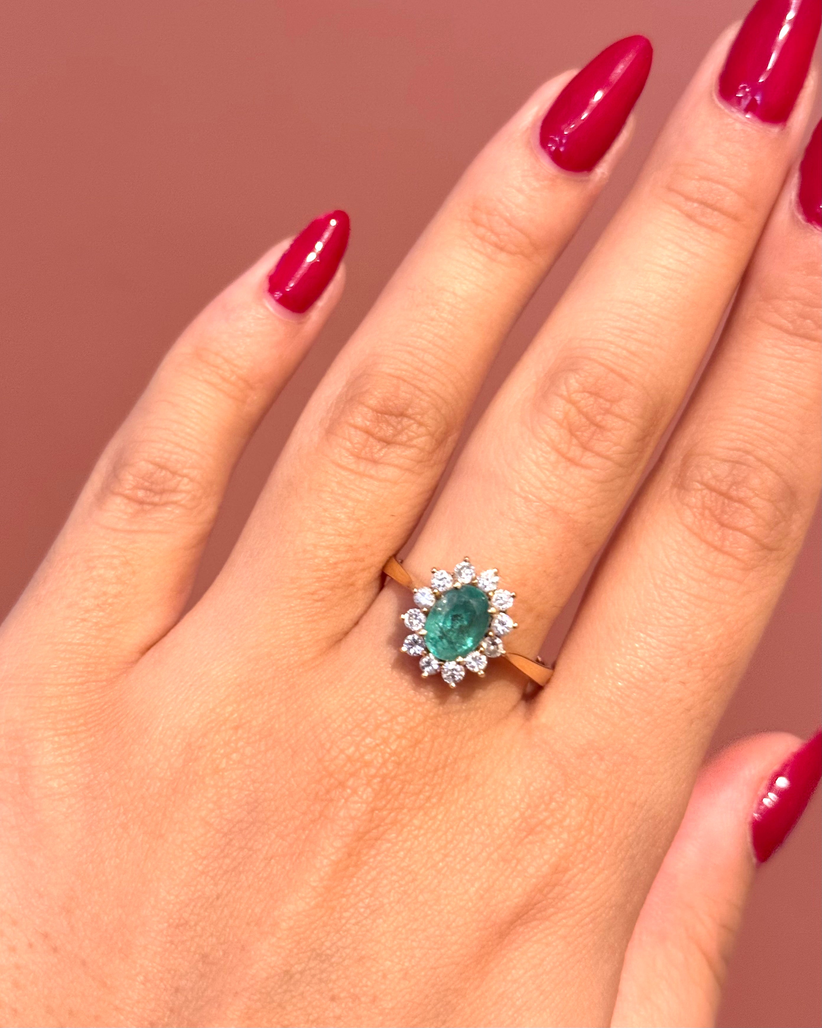 “Oriana” Daisy Ring, 1.20-carat Emerald & 0.60-carat Diamonds, 4.34 g