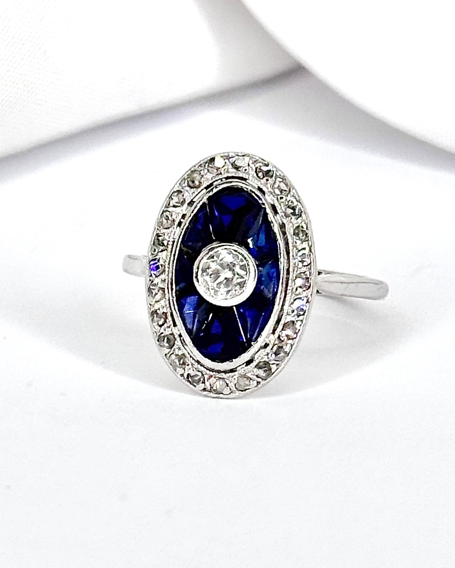 Art Deco Ring Sapphire 0.80 carat & Diamonds 0.27 carat "Clarance"