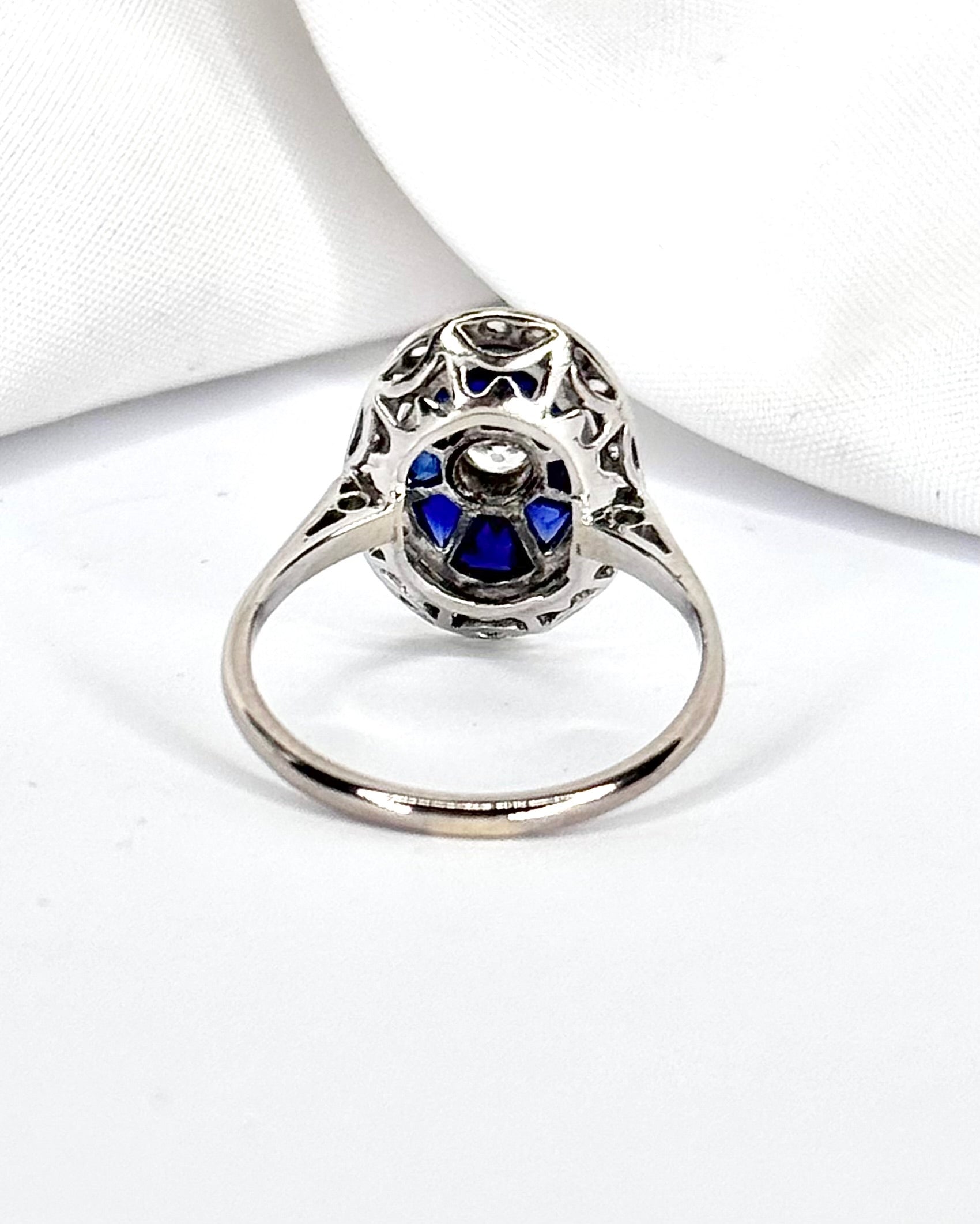 Art Deco Ring Sapphire 0.80 carat & Diamonds 0.27 carat "Clarance"