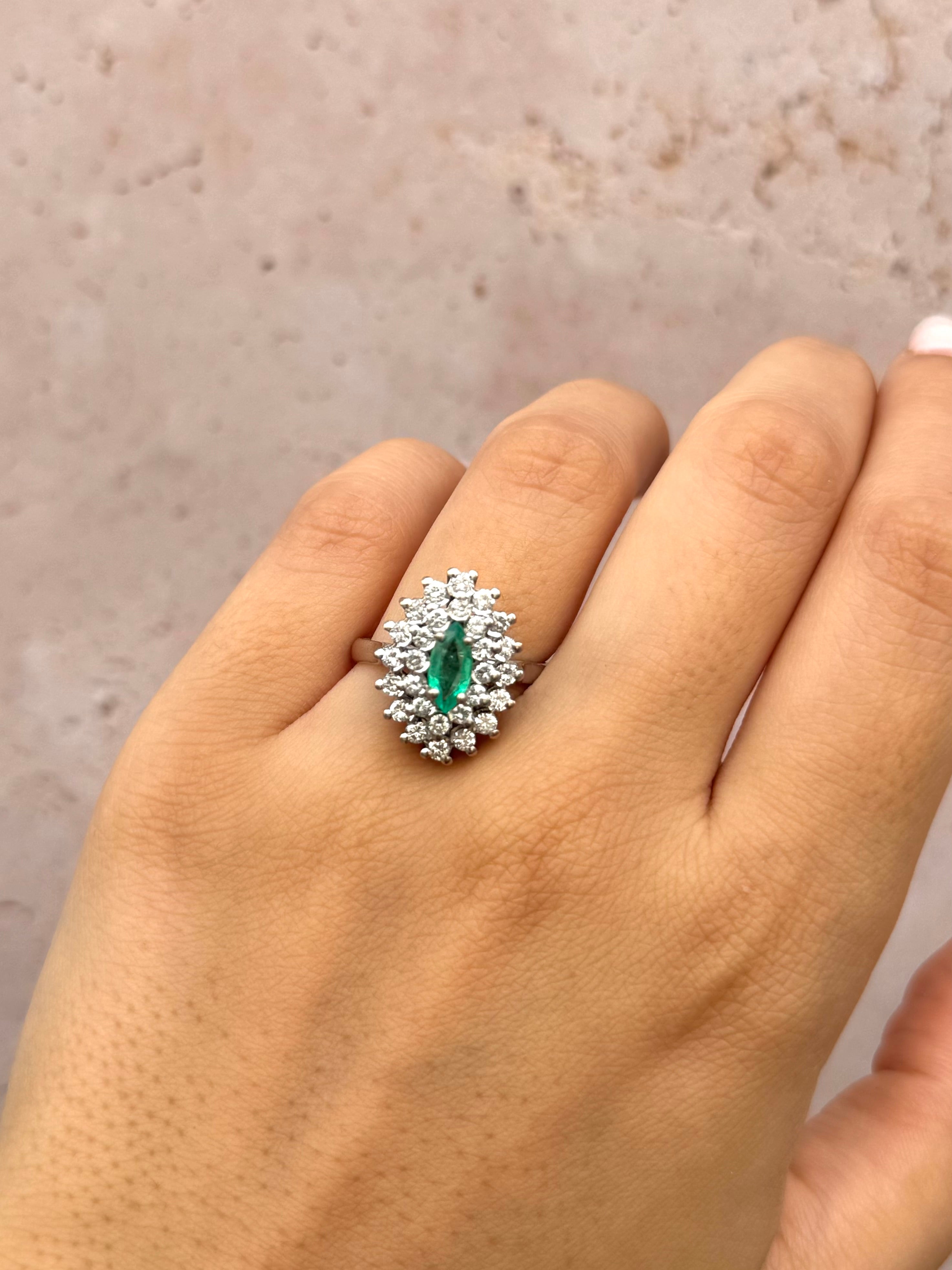 Emerald Daisy Ring 0.35 Carat & Diamonds 0.72 Carat "Laurie"