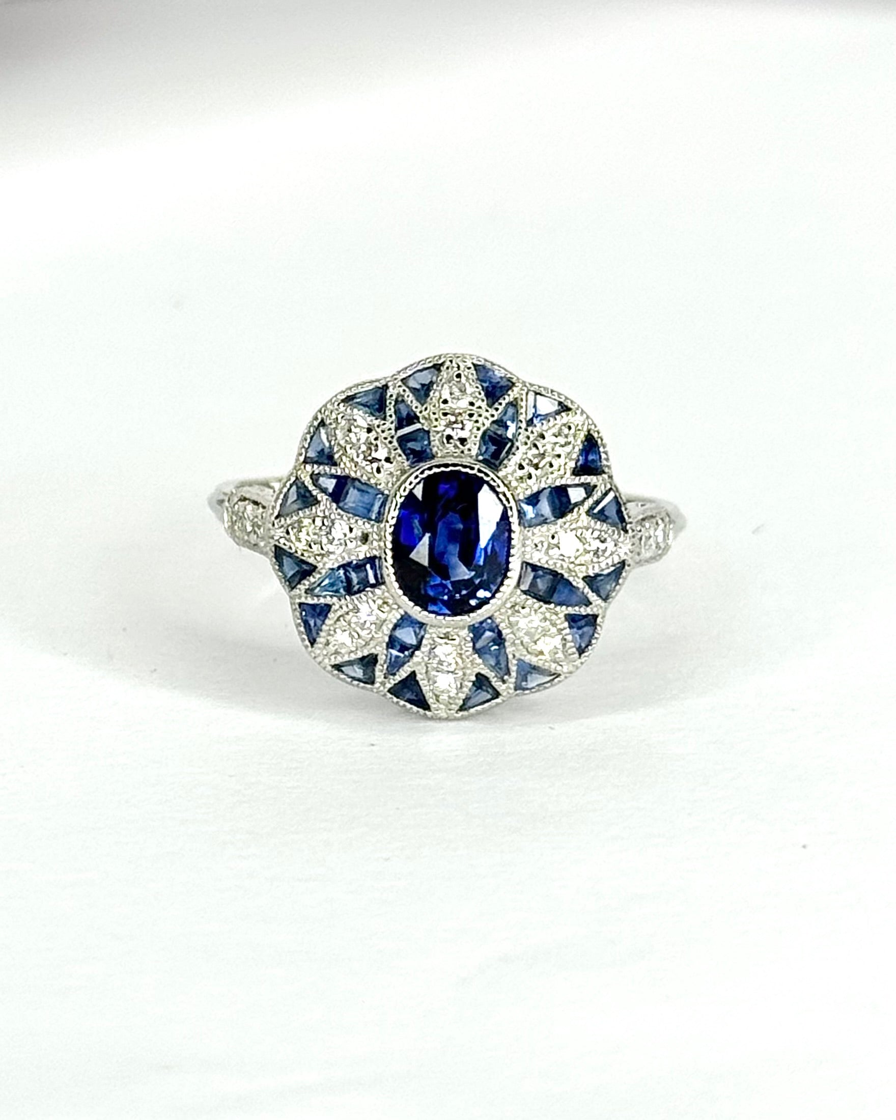 Art Deco Style Ring with Sapphires & Diamonds "Poseidon"