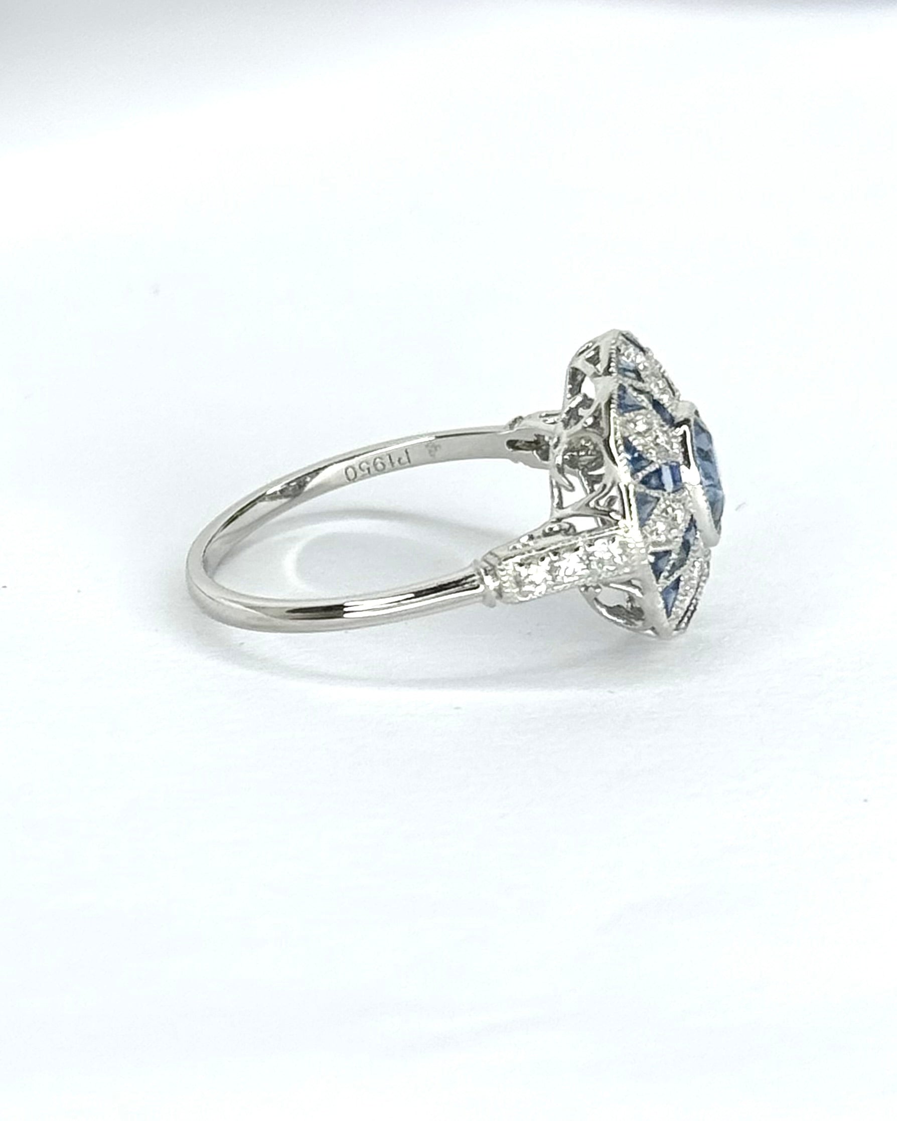 Art Deco Style Ring with Sapphires & Diamonds "Poseidon"