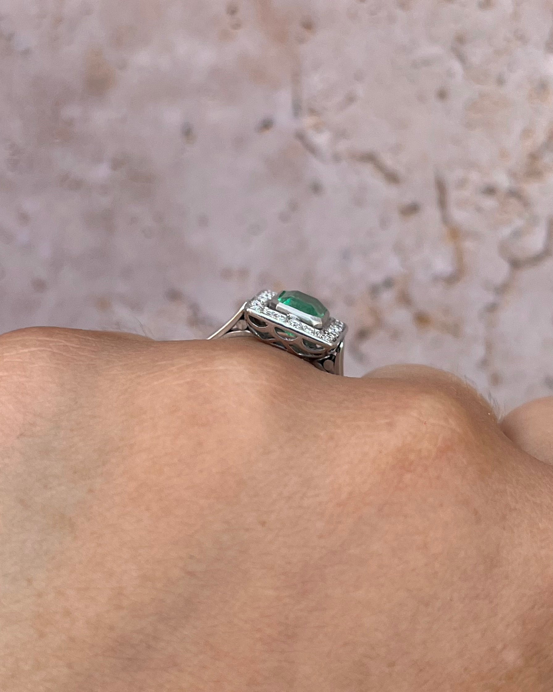 Art Deco Style Emerald 1.46 Carat & Diamonds Ring "Audrey"