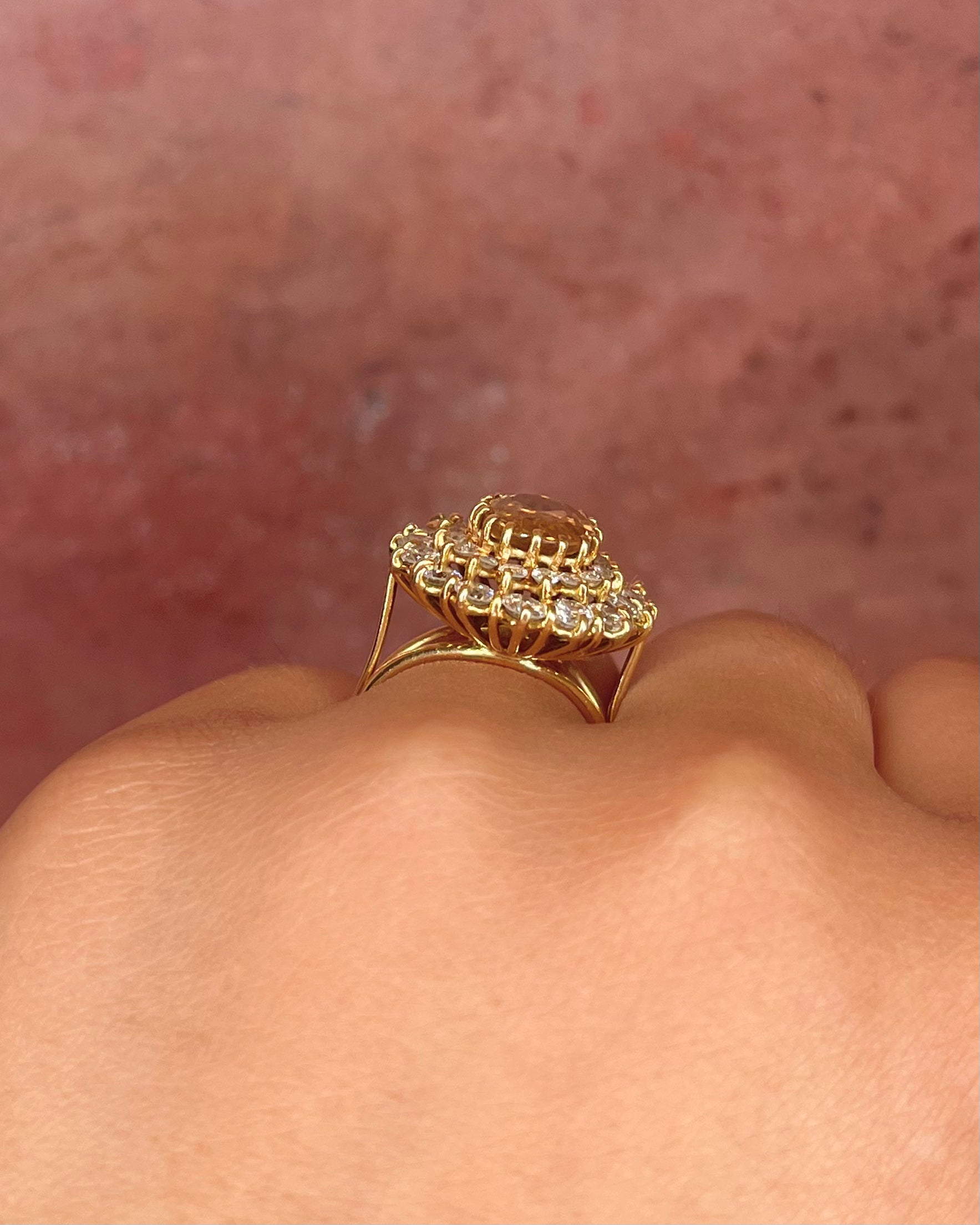 Bague Marguerite Zircon Cognac Naturel 4.70 carats & Diamants 1.60 carat "Christie"