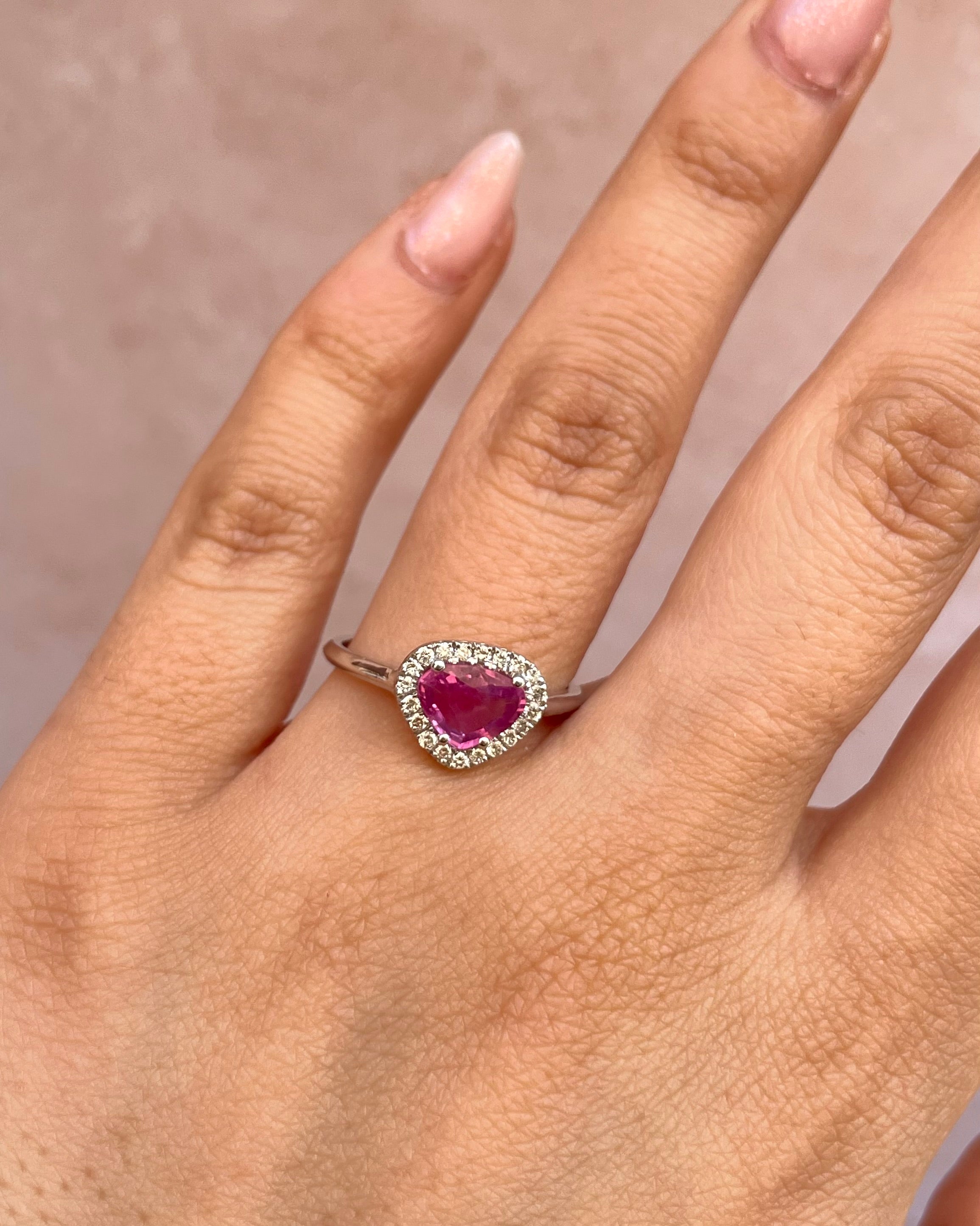 Bague Marguerite Saphir Rose Ceylan 1.20 carat & Diamants 0.20 carat "Amicie" - Elliade Paris