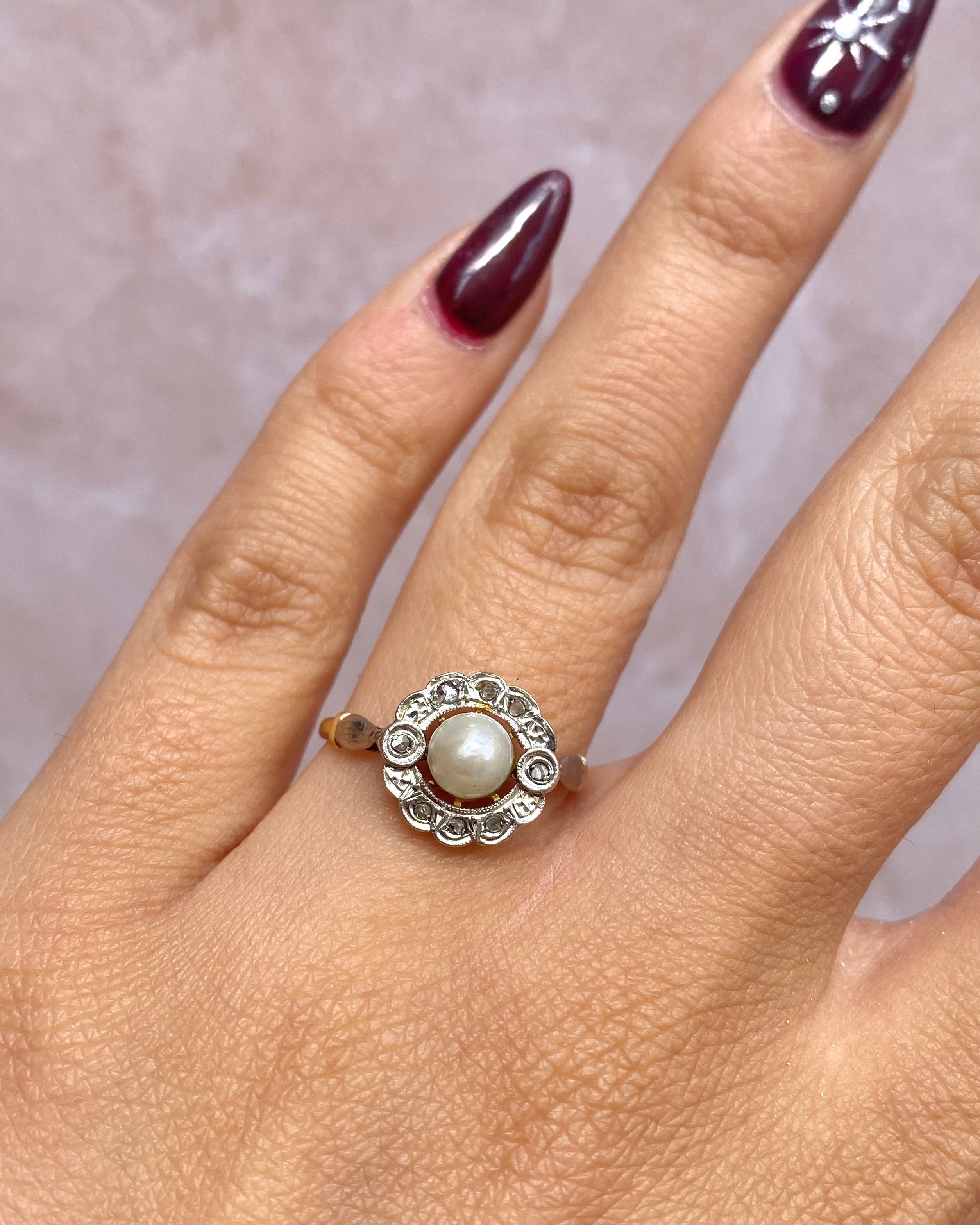 Art Nouveau Pearl & Diamond Ring "Blanche"