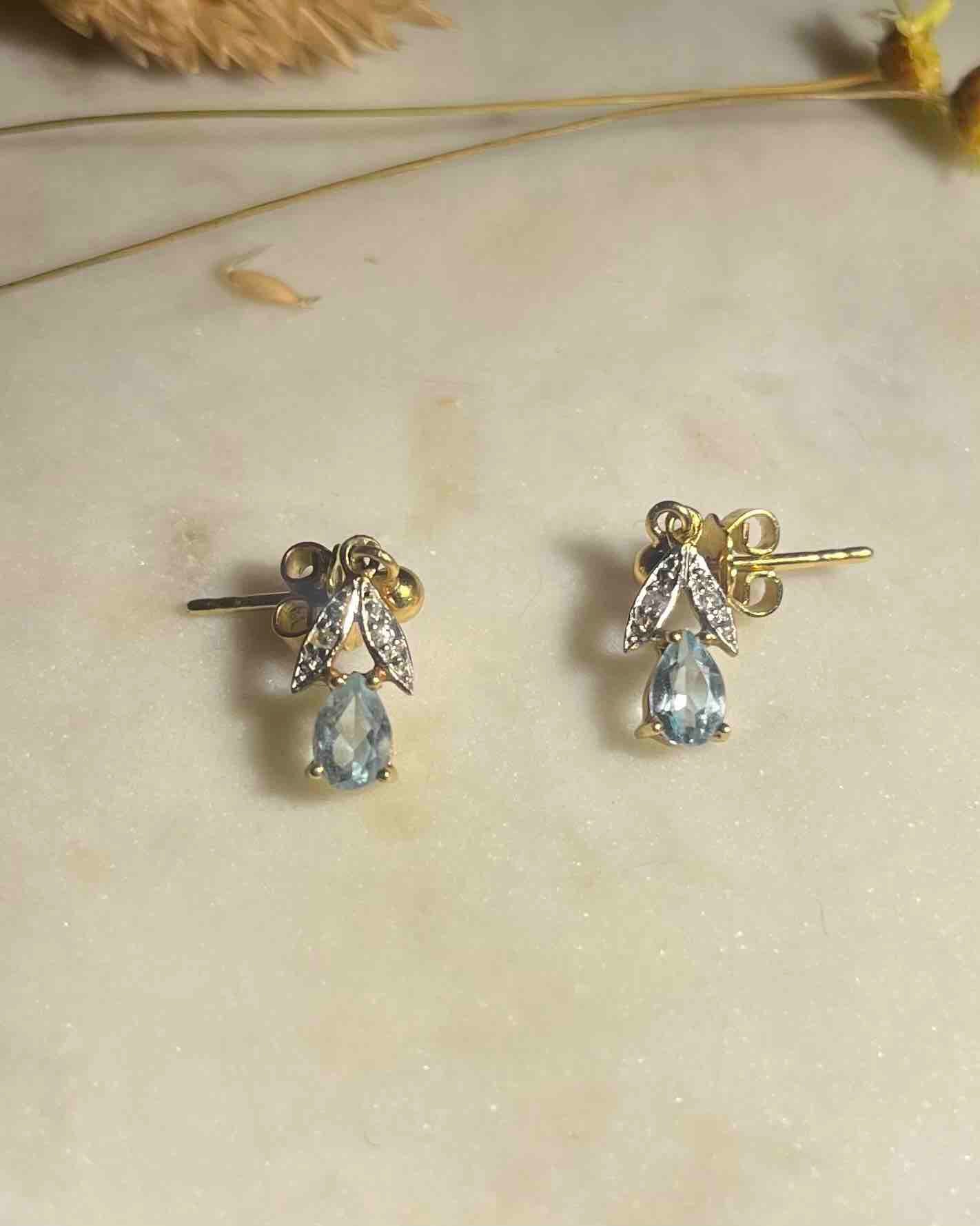Boucles Aigue Marine et Diamants "Cléophé" - Elliade Paris