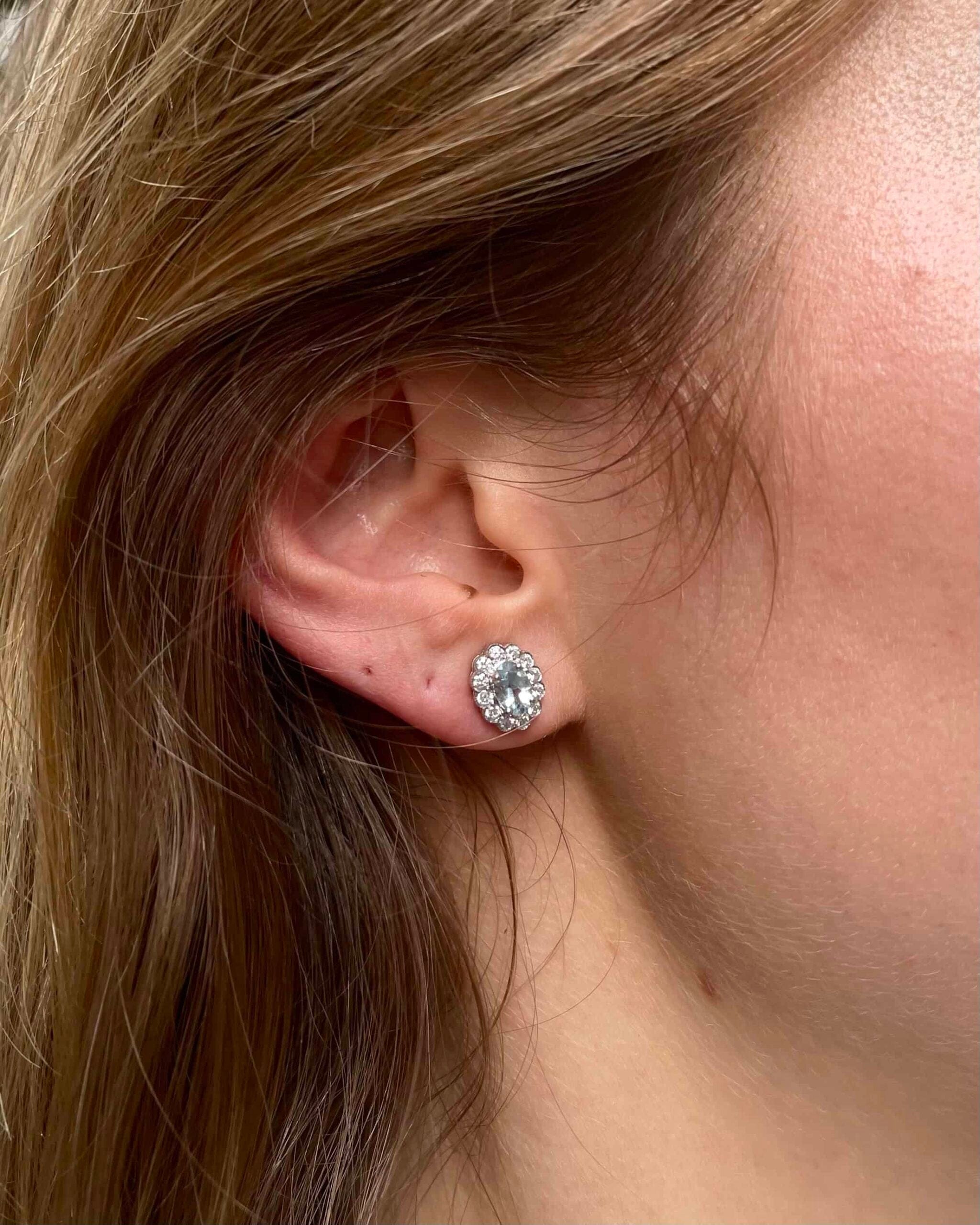 Boucles Marguerites Aigue-Marines & Diamants "Amélia" - Elliade Paris