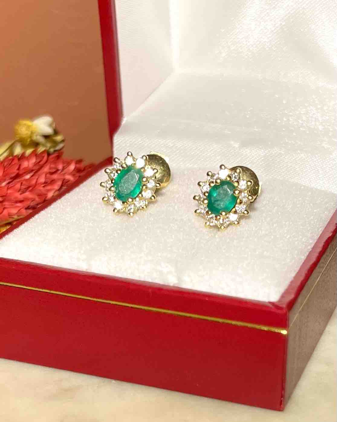 "Valeria" Emerald & Diamond Daisy Earrings