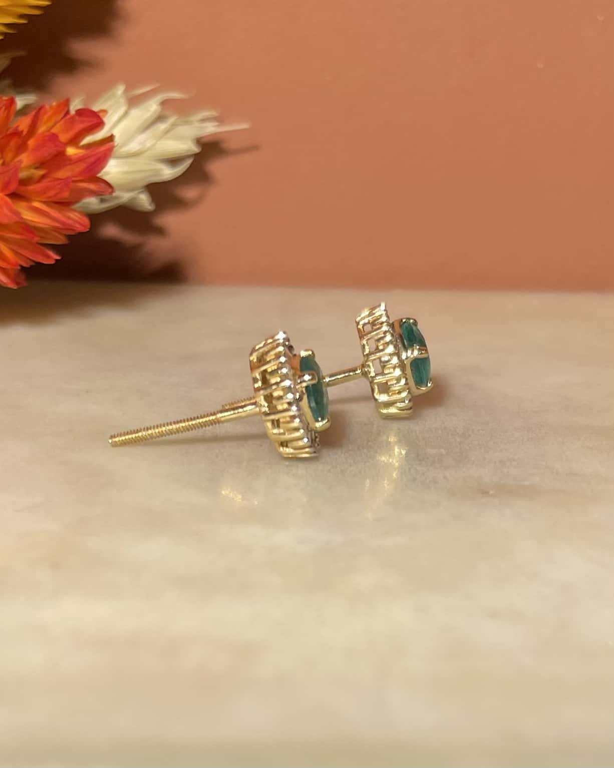 "Marissa" Emerald & Diamond Daisy Earrings