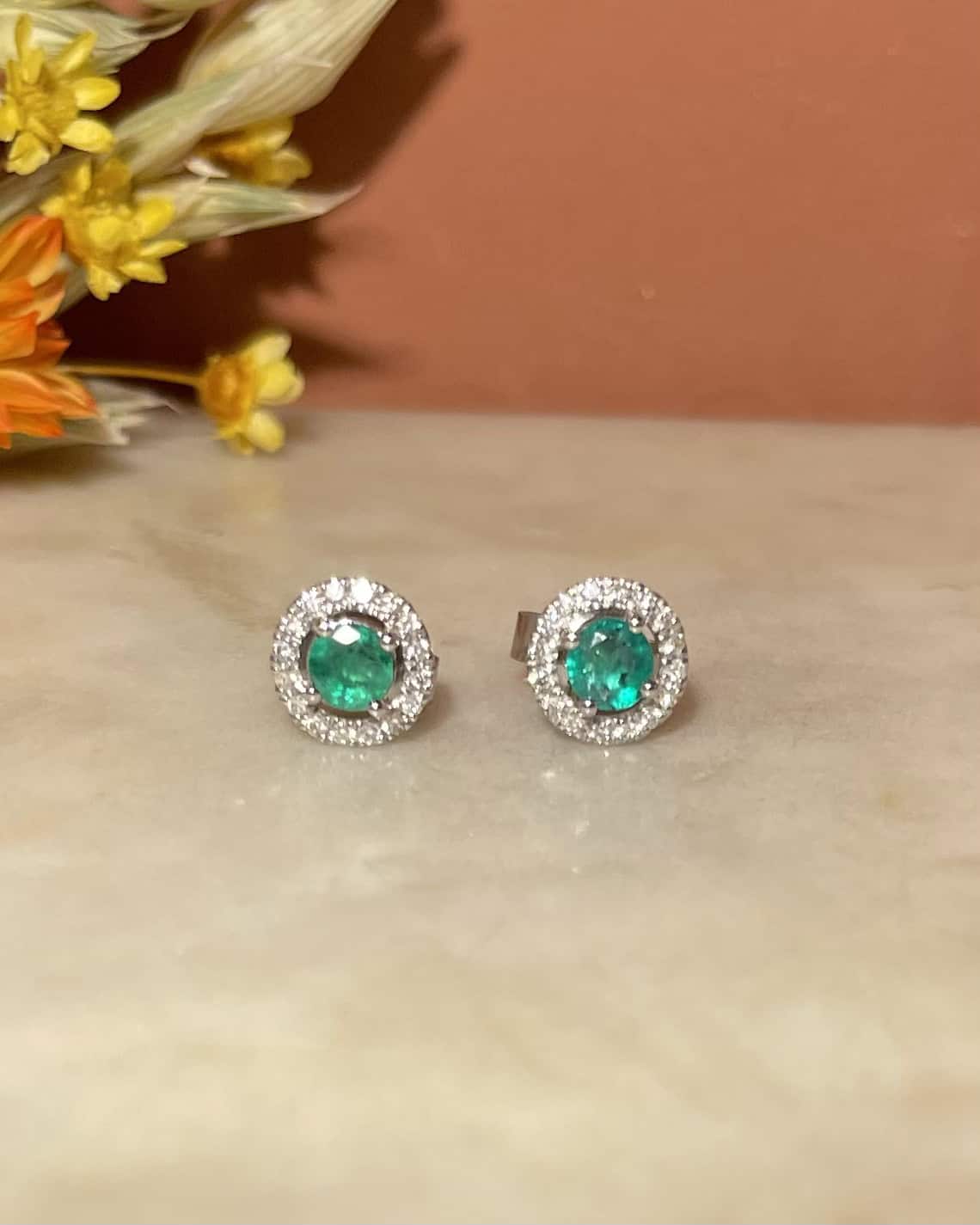 "Neriah" Emerald & Diamond Daisy Earrings