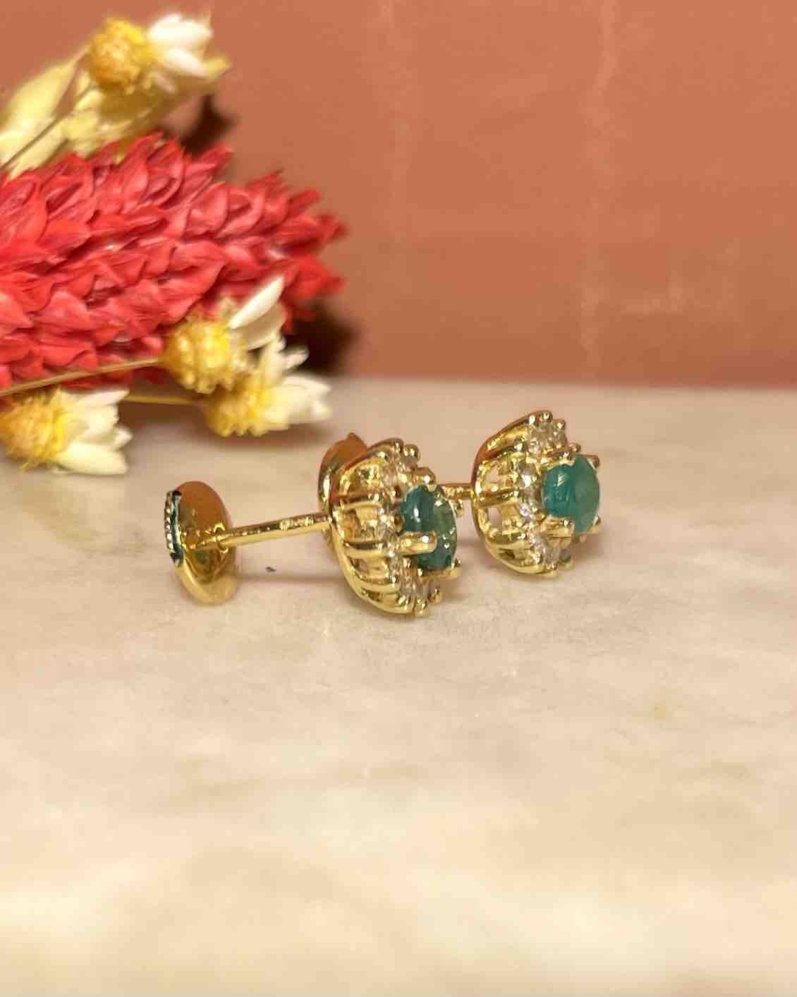 "Valeria" Emerald & Diamond Daisy Earrings