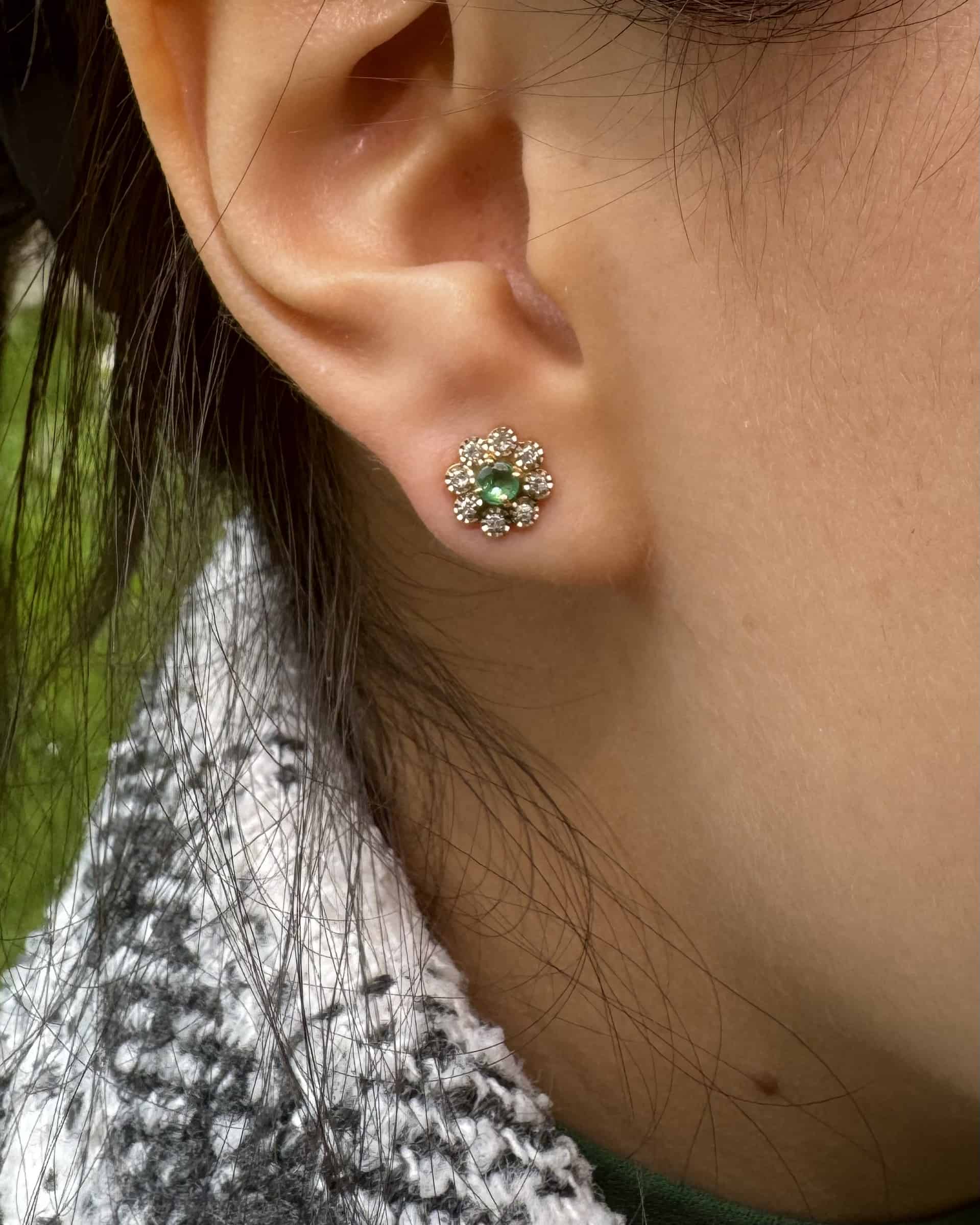"Viridis" Emerald & Diamond Daisy Earrings