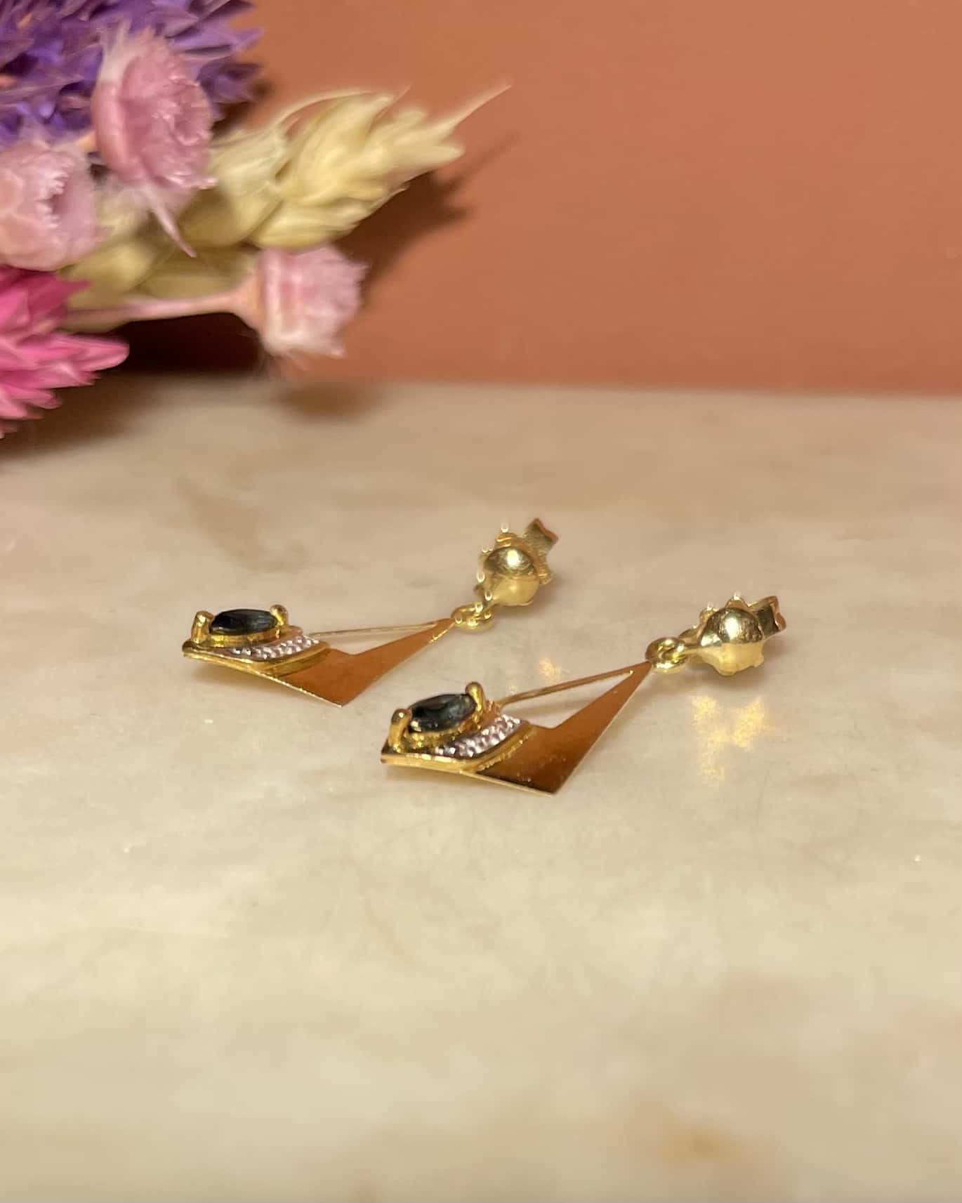Boucles Pendantes style Art déco Saphirs  "Lina"