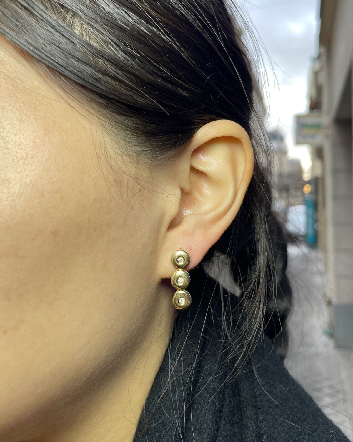 Boucles Pendantes Or 18 Carats 6 Diamants "Angelika" - Elliade Paris