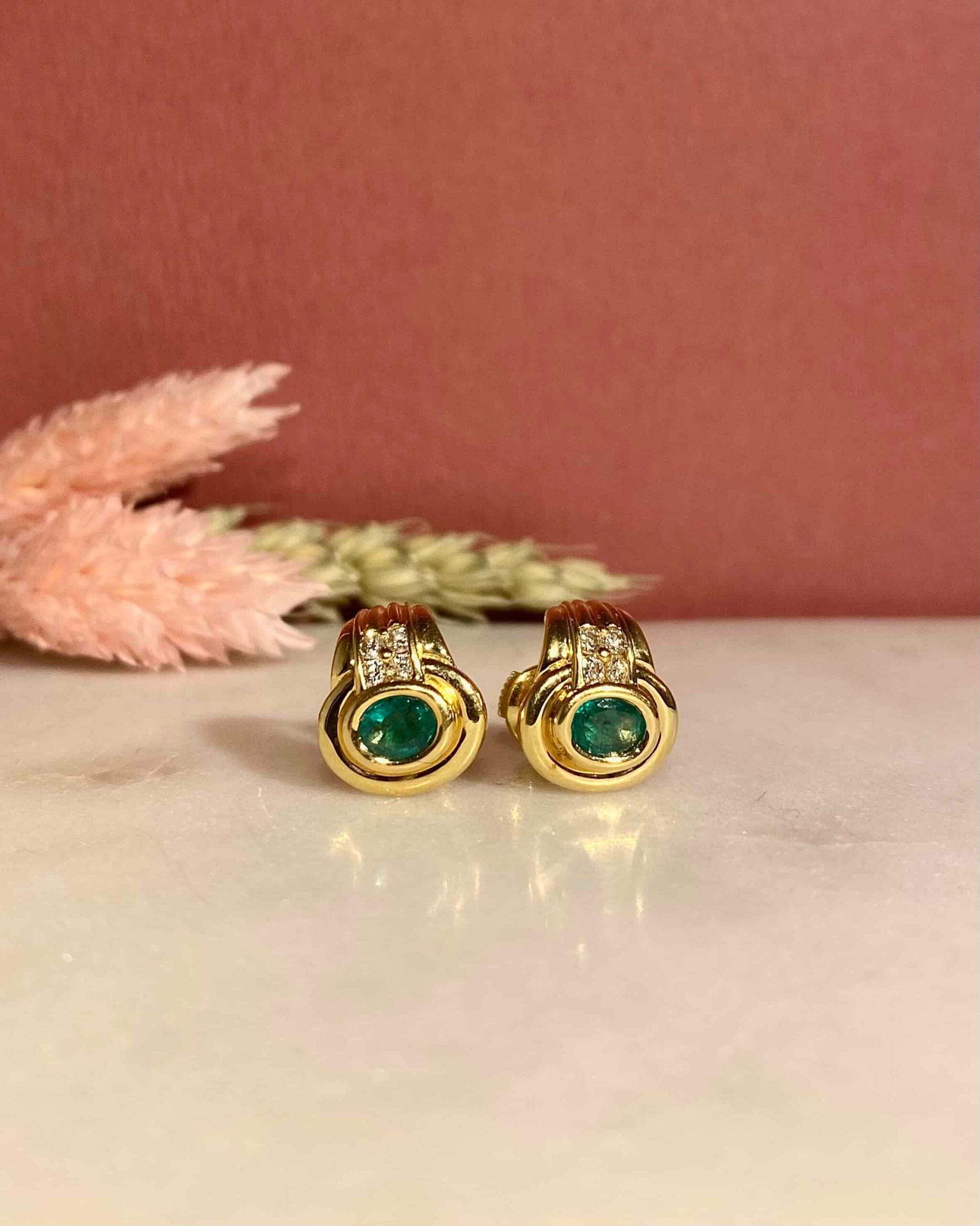 "Edna" 0.60 carat Emerald & Diamond Earrings