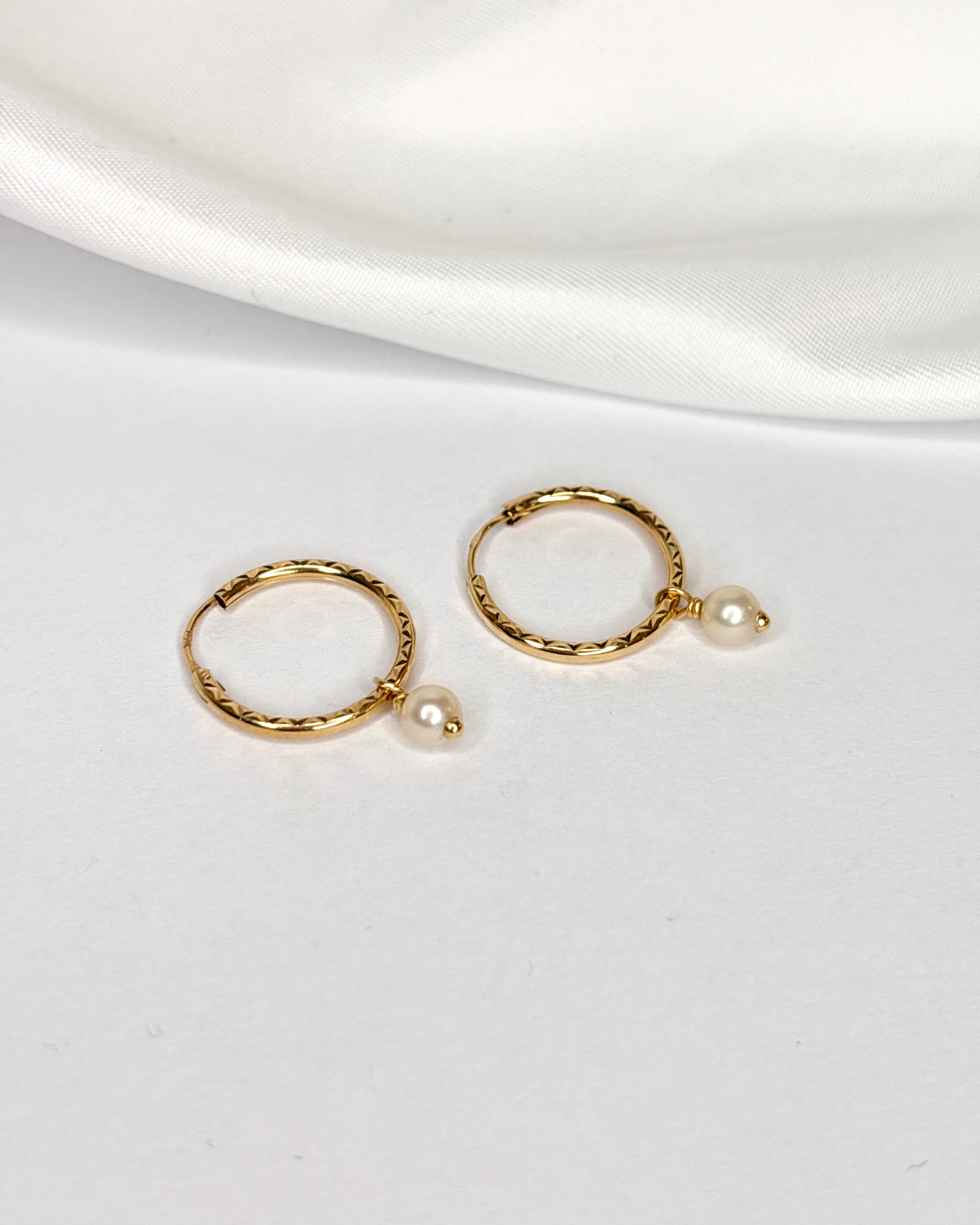 Yellow Gold 18 Carat Pearl Hoop Earrings "Clara"