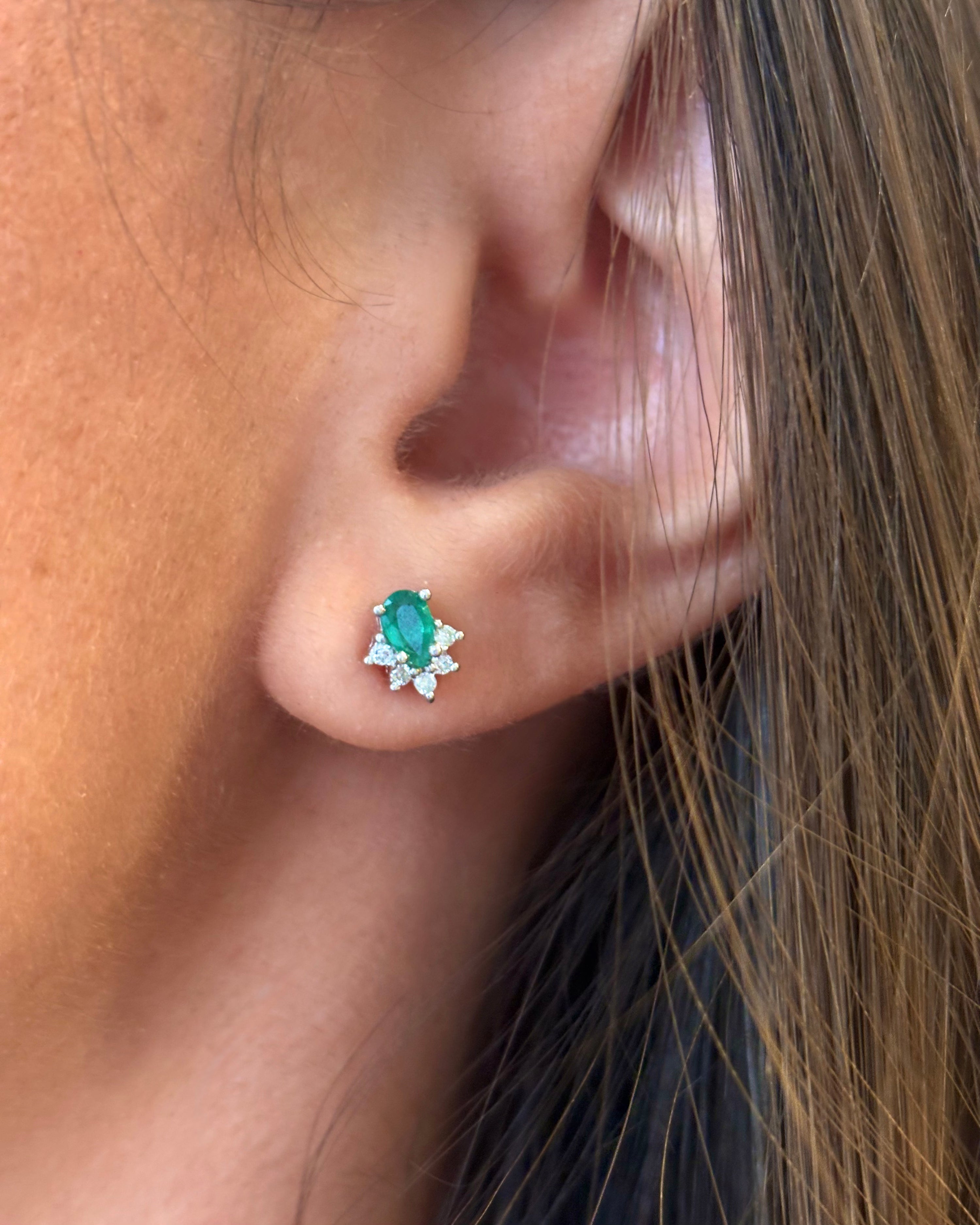 “Milia” Emerald Stud Earrings, 0.50 Carat & Diamonds