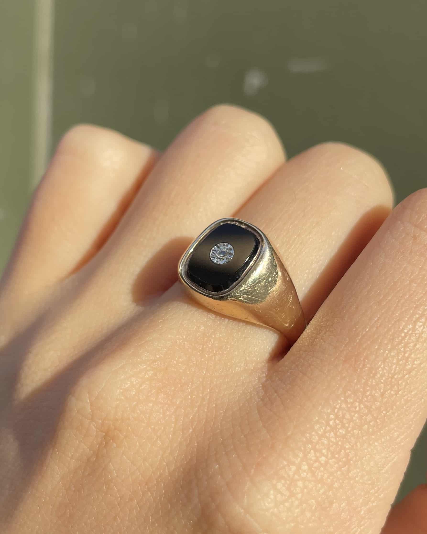 Chevalière vintage Onyx & Diamant "Astrid"