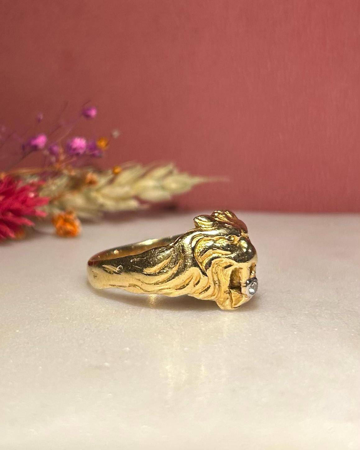 Chevalière Vintage Lion Diamant "Timothee" - Elliade Paris