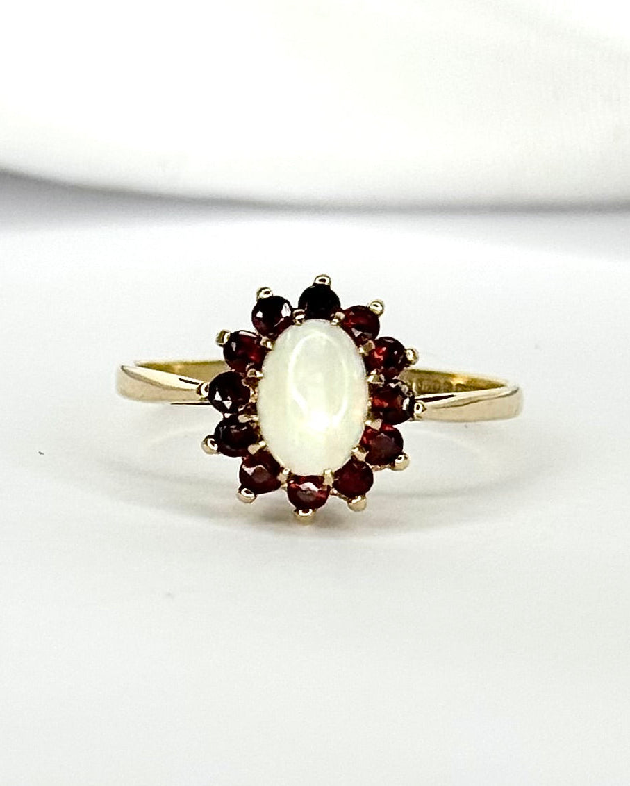 Bague Marguerite Opale & Grenats "Noé"