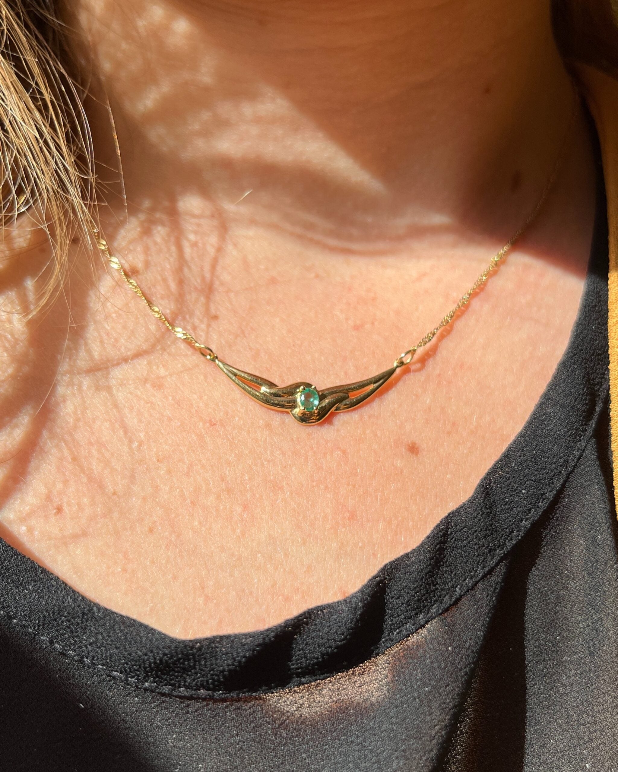 Collier vintage or & émeraude "Argentine"