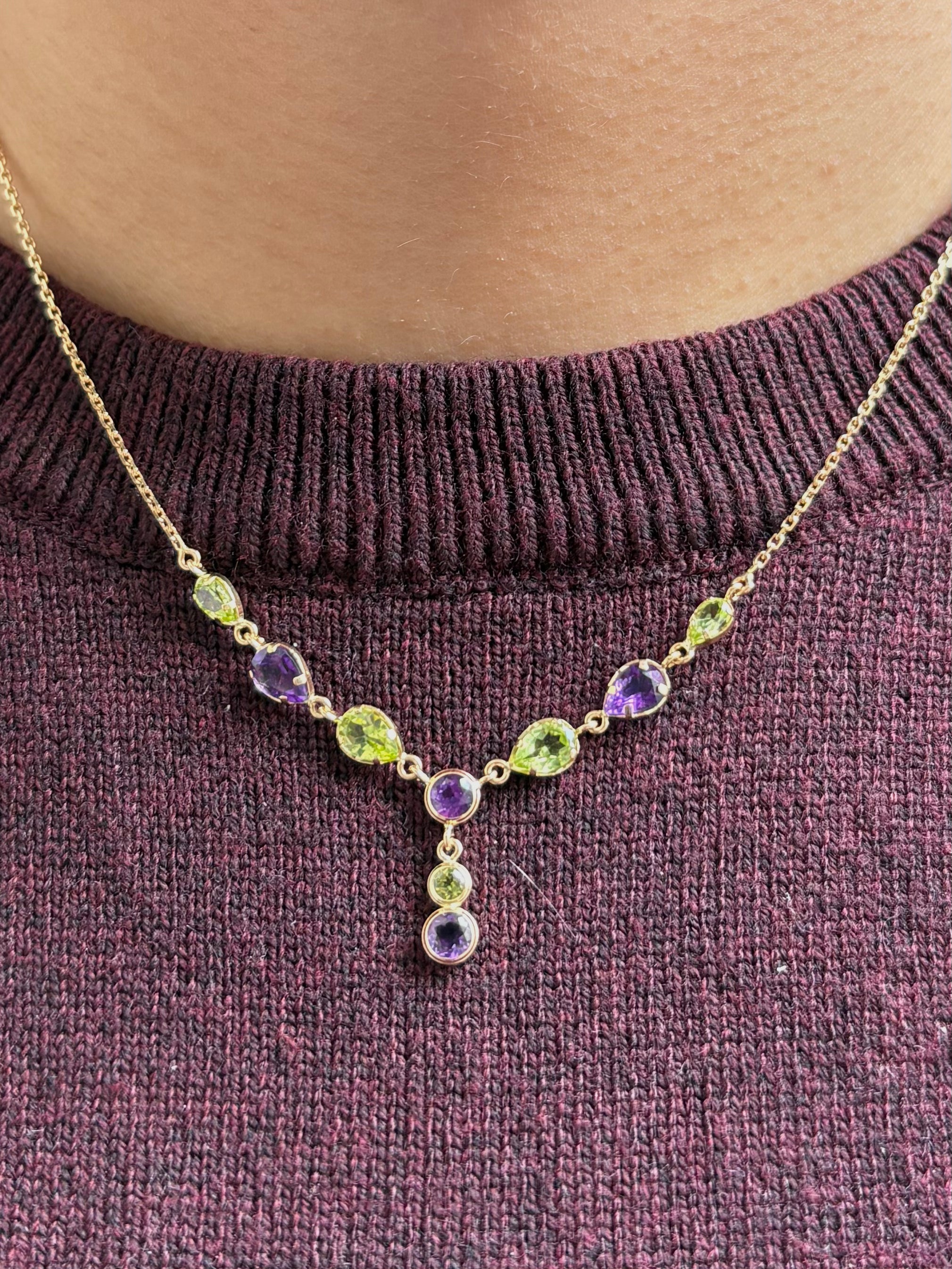 Collier Améthystes 1.35 carat, Péridots 1.40 carat & or 18 carats "Séréna"