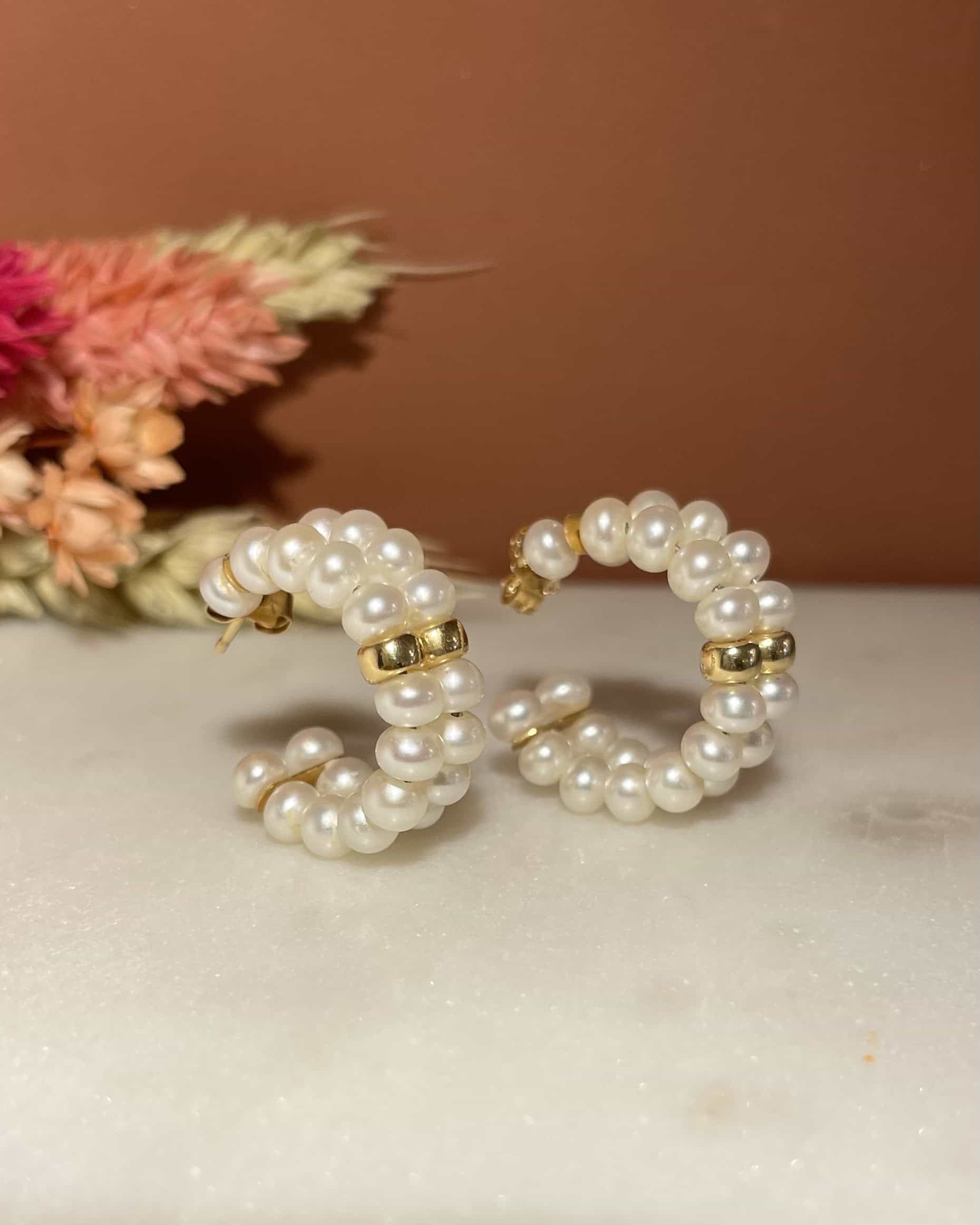 Demi Créoles Vintage 48 Perles "Angelica" - Elliade Paris