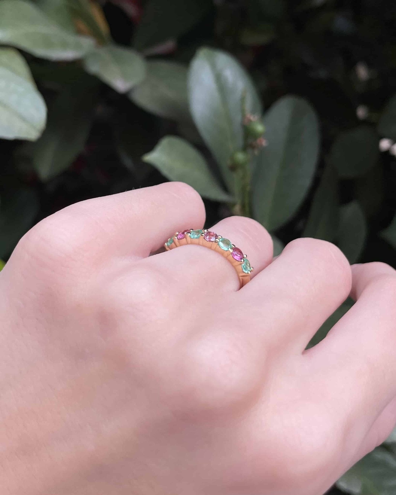 Demi Alliance 7 Tourmalines Roses et Vertes "Tammy" - Elliade Paris