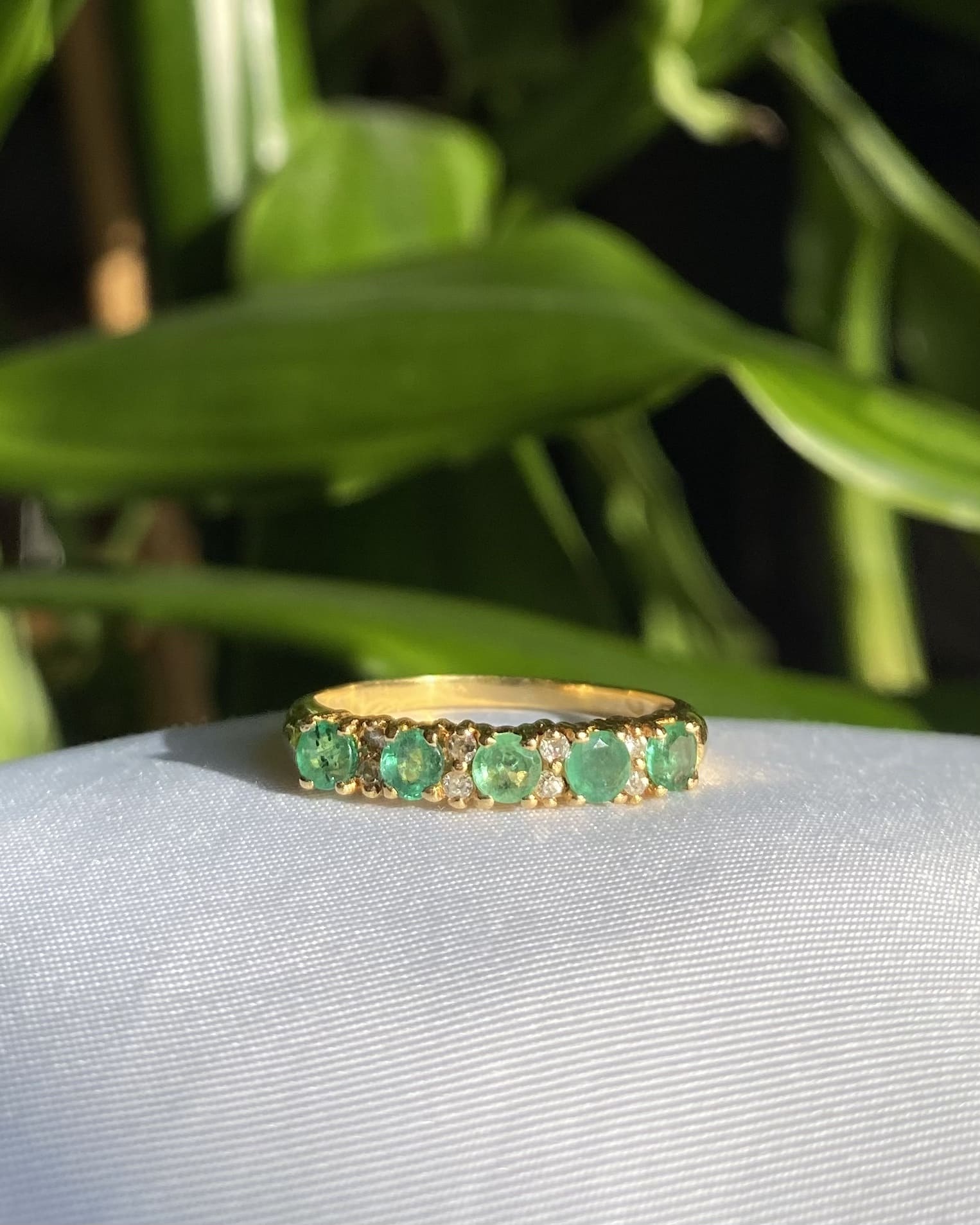 "Jessica" Emerald & Diamond Half Wedding Band