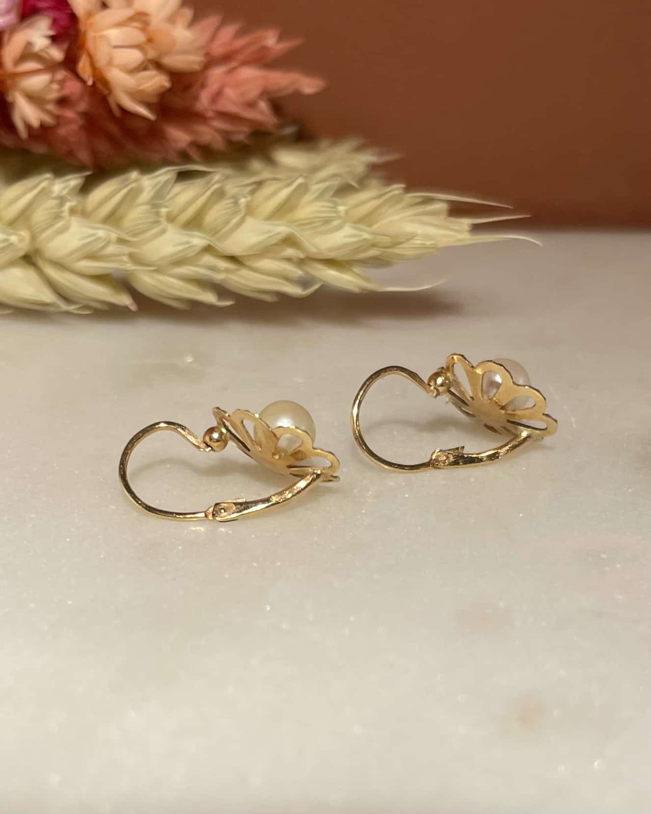 Dormeuses Vintage Perles Fleurs "Jane" - Elliade Paris