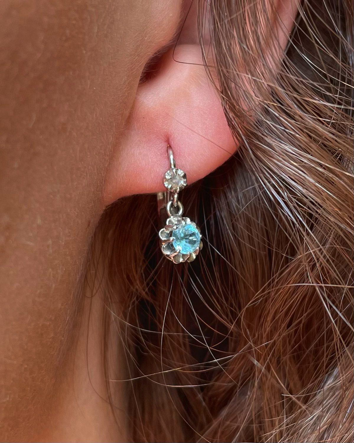 Dormeuses aigue-marine & diamants "Juliette" - Elliade Paris
