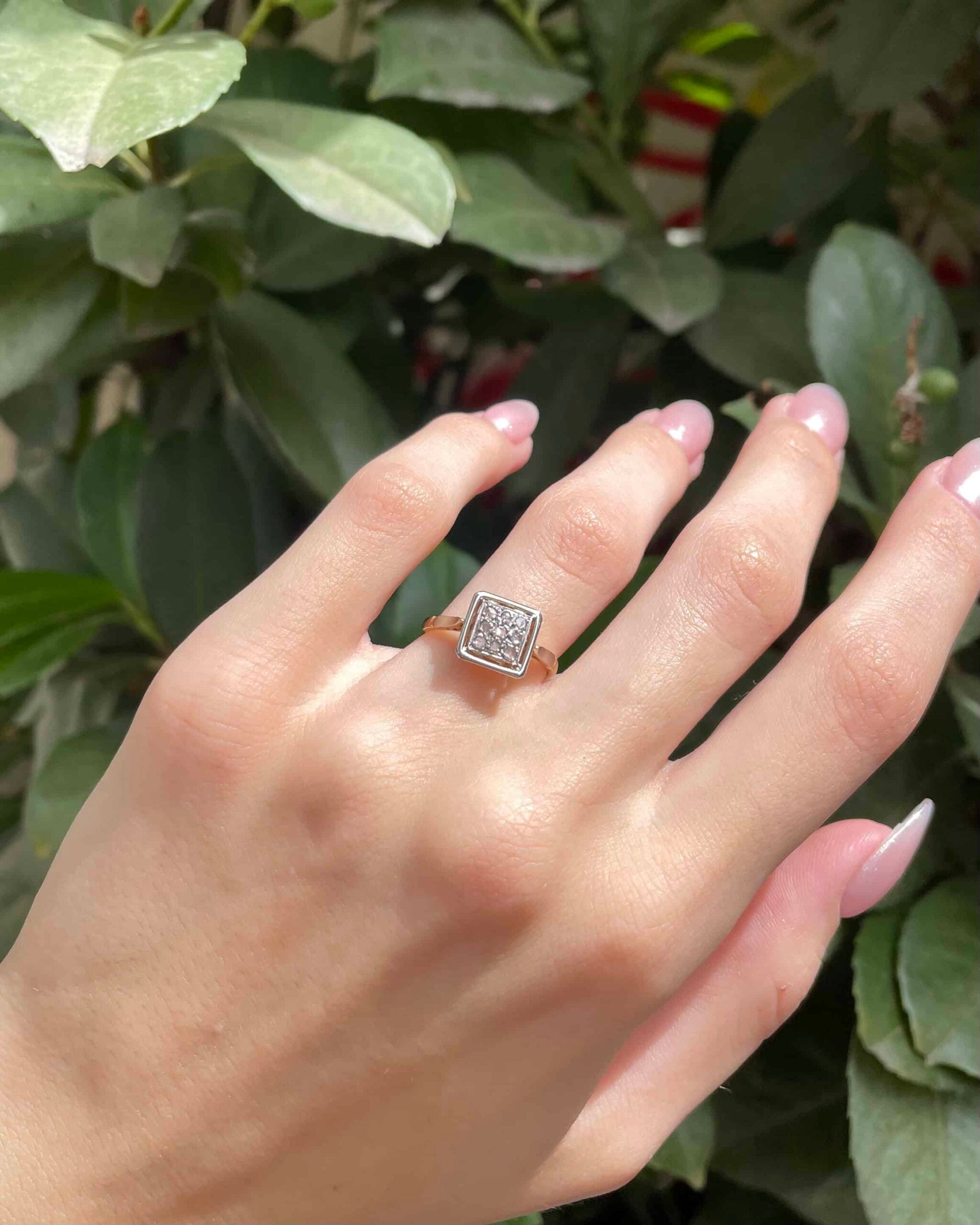 Anillo Art Déco vintage de 9 diamantes "Céline"