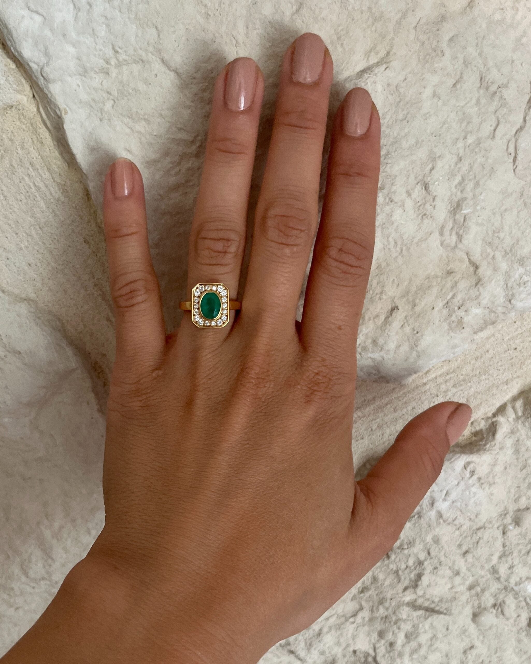 Bague style Art-déco émeraude & diamants "Capri"